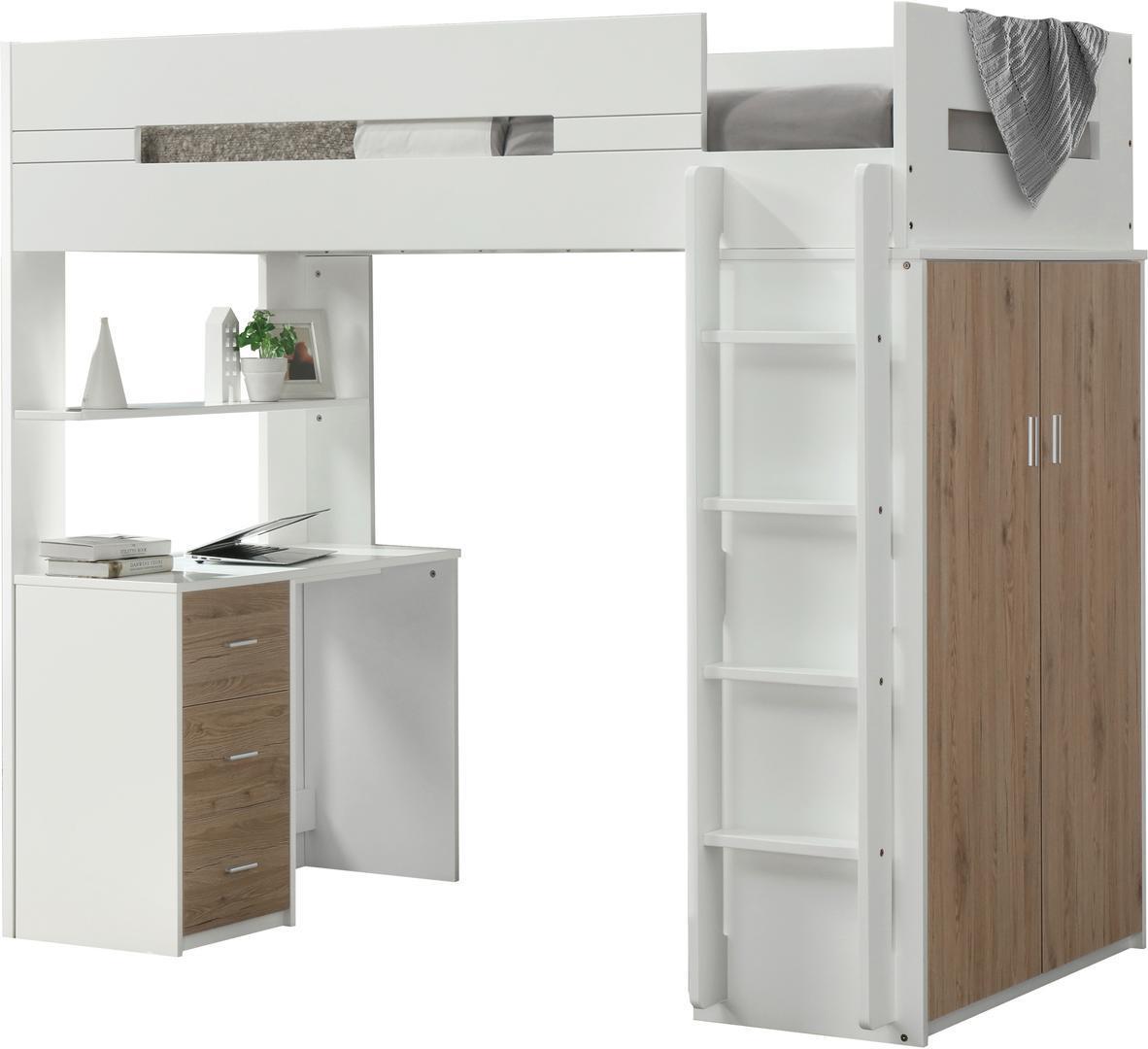 Nerice Loft Bed in White & Oak 38055