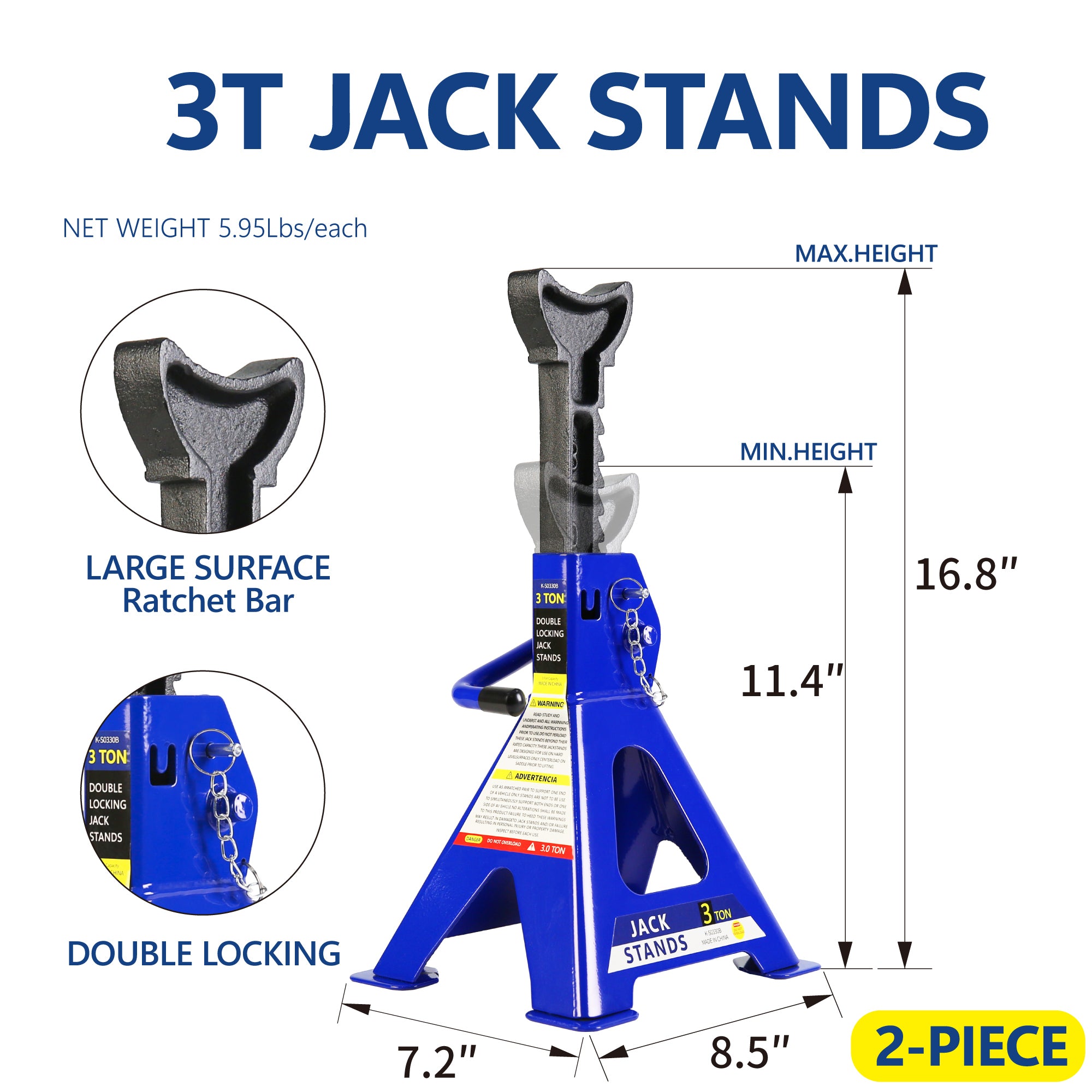 Floor Jack, 2 Ton Low Profile Floor Jack, 3t jack stand Tire Repair Kit  Heavy Duty Steel Racing Floor Jack with Single Piston Quick Lift Pump, Floor Jack Lifting Range 3.3"-15.2"
