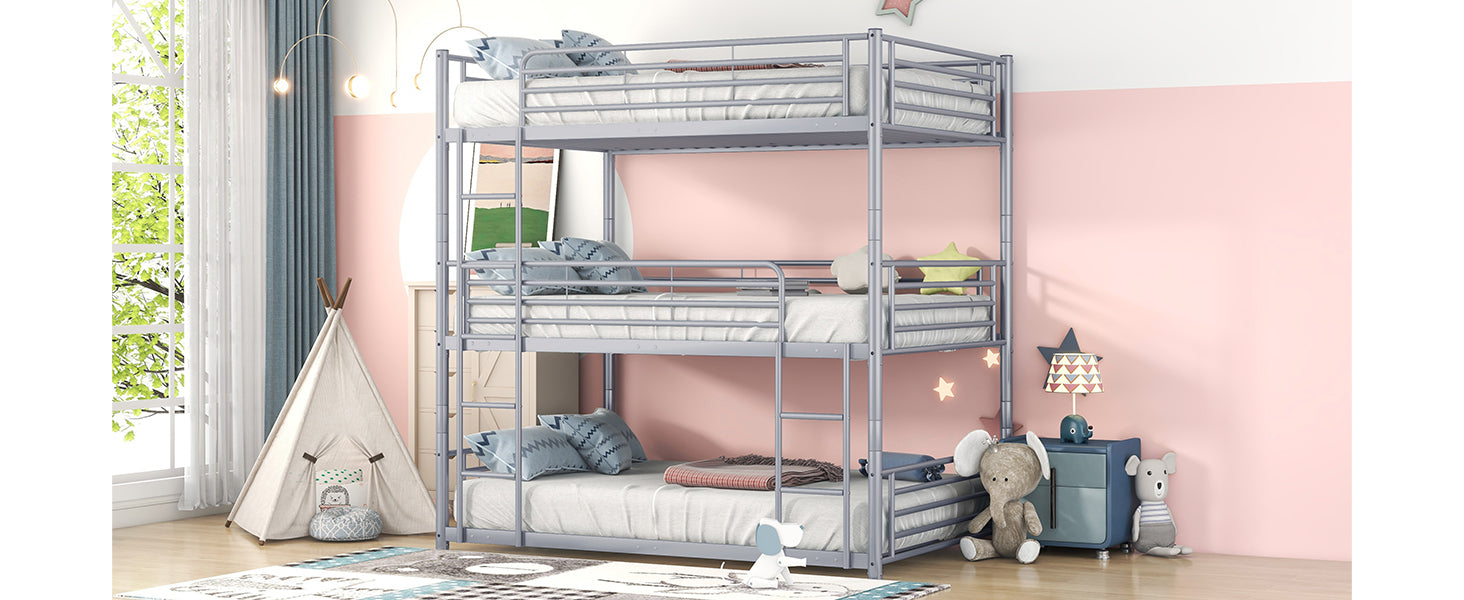 Full-Full-Full Metal  Triple Bed  with Built-in Ladder, Divided into Three Separate Beds,Gray(OLD SKU:LP000297AAE)