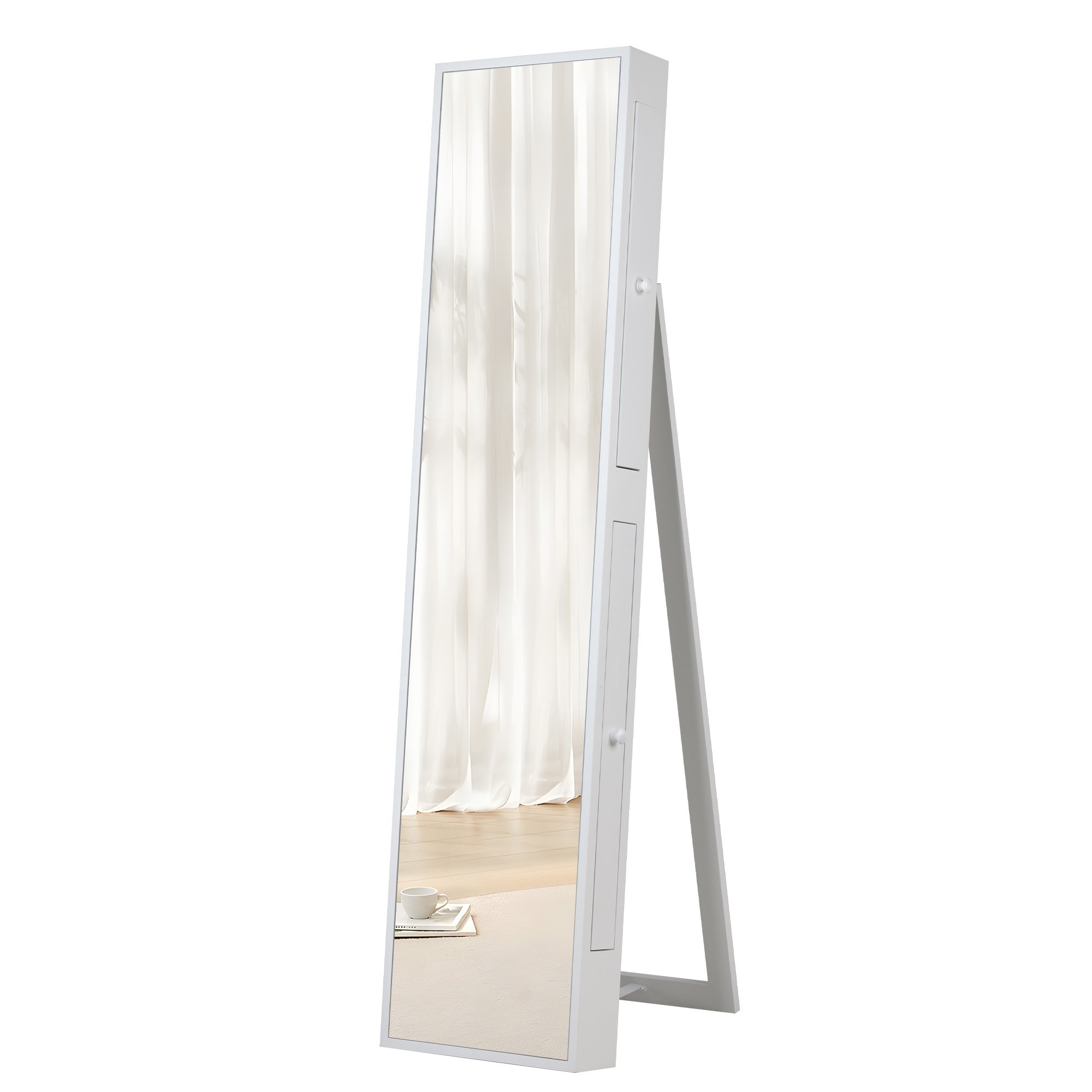 Fashion Full Mirror Standing Mirror Jewelry Cabinet  With Two Storage Drawers