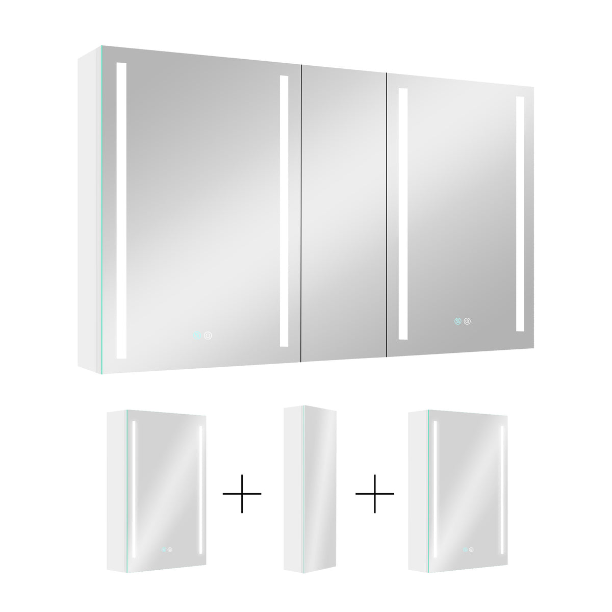 50x30 Inch LED Bathroom Medicine Cabinet Surface Mount Double Door Lighted Medicine Cabinet, Medicine Cabinets for Bathroom with Mirror Defogging, Dimmer White
