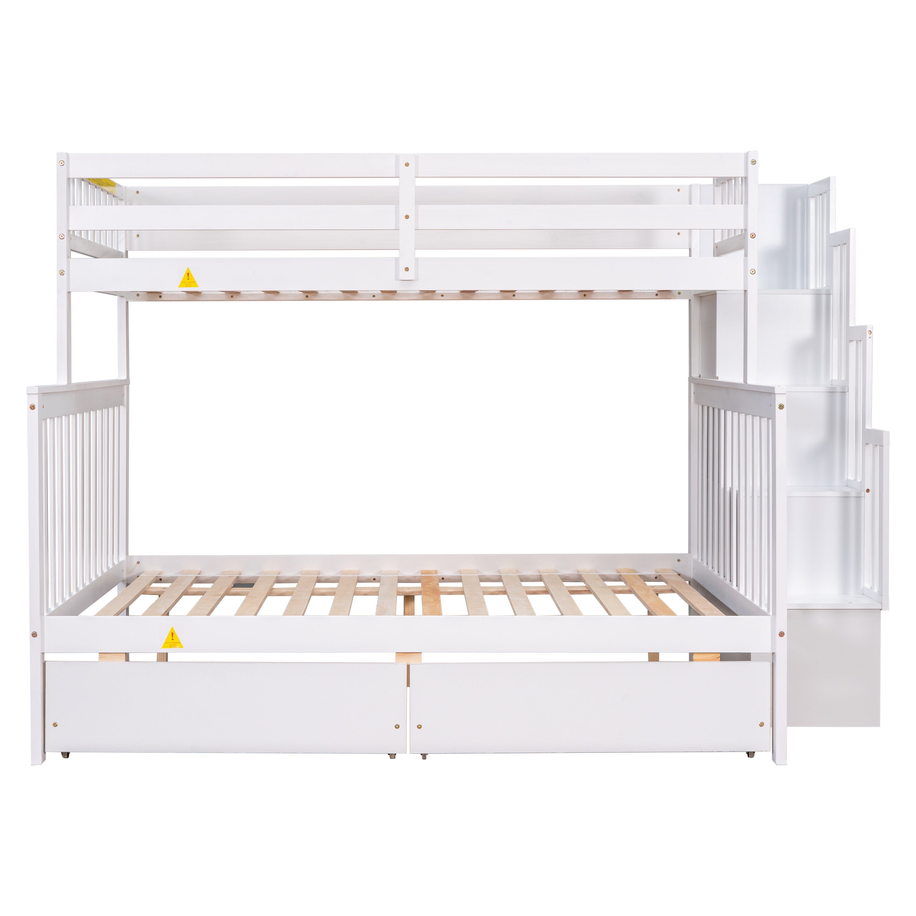 Twin Over Full Bunk Bed with 2 Drawers and Staircases, Convertible into 2 Beds, the Bunk Bed with Staircase and Safety Rails for Kids, Teens, Adults, White
