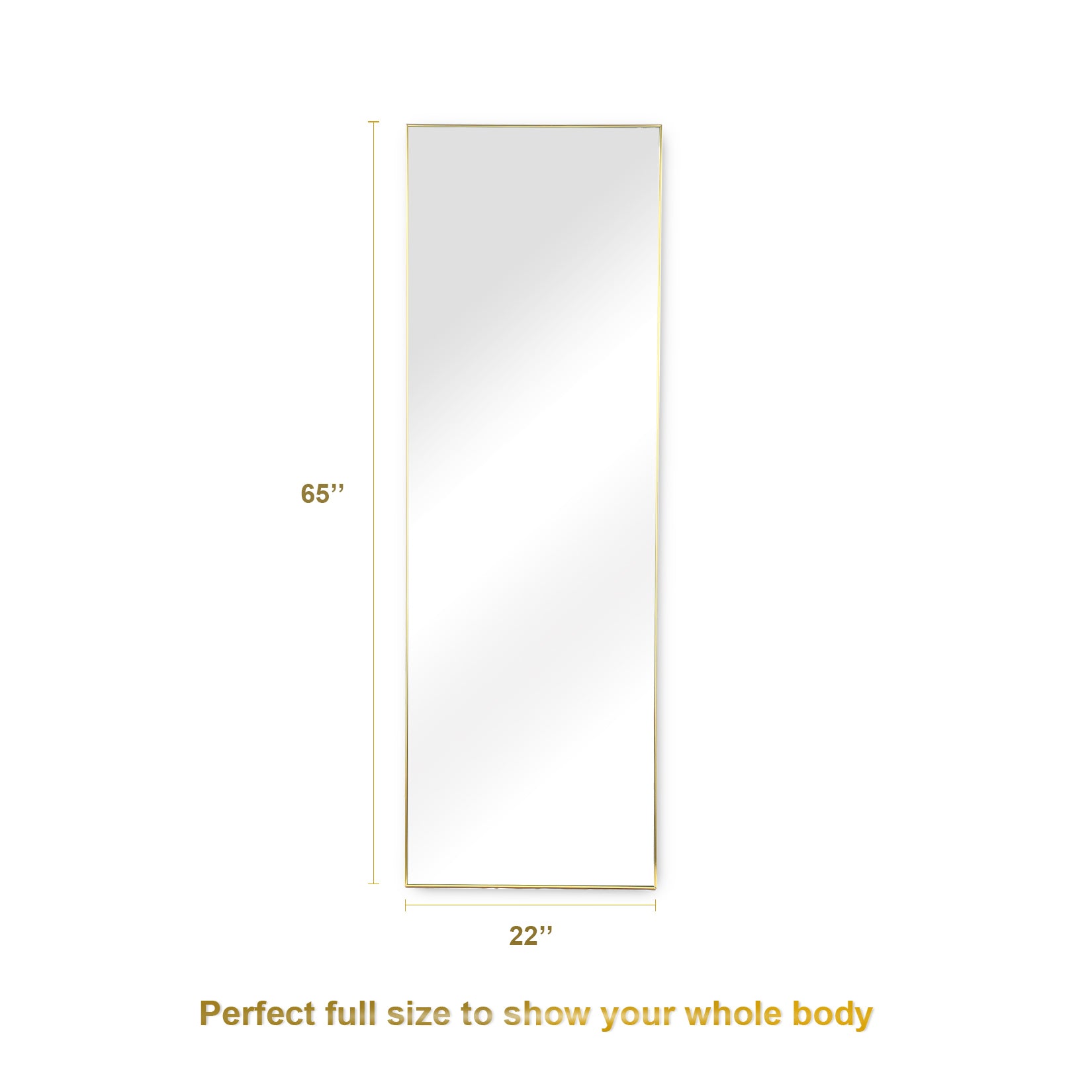 Full Length Mirror, Floor Mirror with Stand,Wall-Mounted Dressing Mirror , Bedroom Mirror with Aluminium Frame 65"x22", Gold
