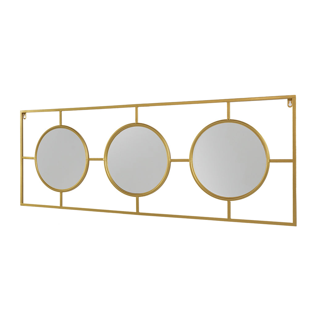3 Mirror Piece Wall Mirror in Gold Rectangular Frame, Home Wall Decor for Bedroom Living Room, 43"x16"