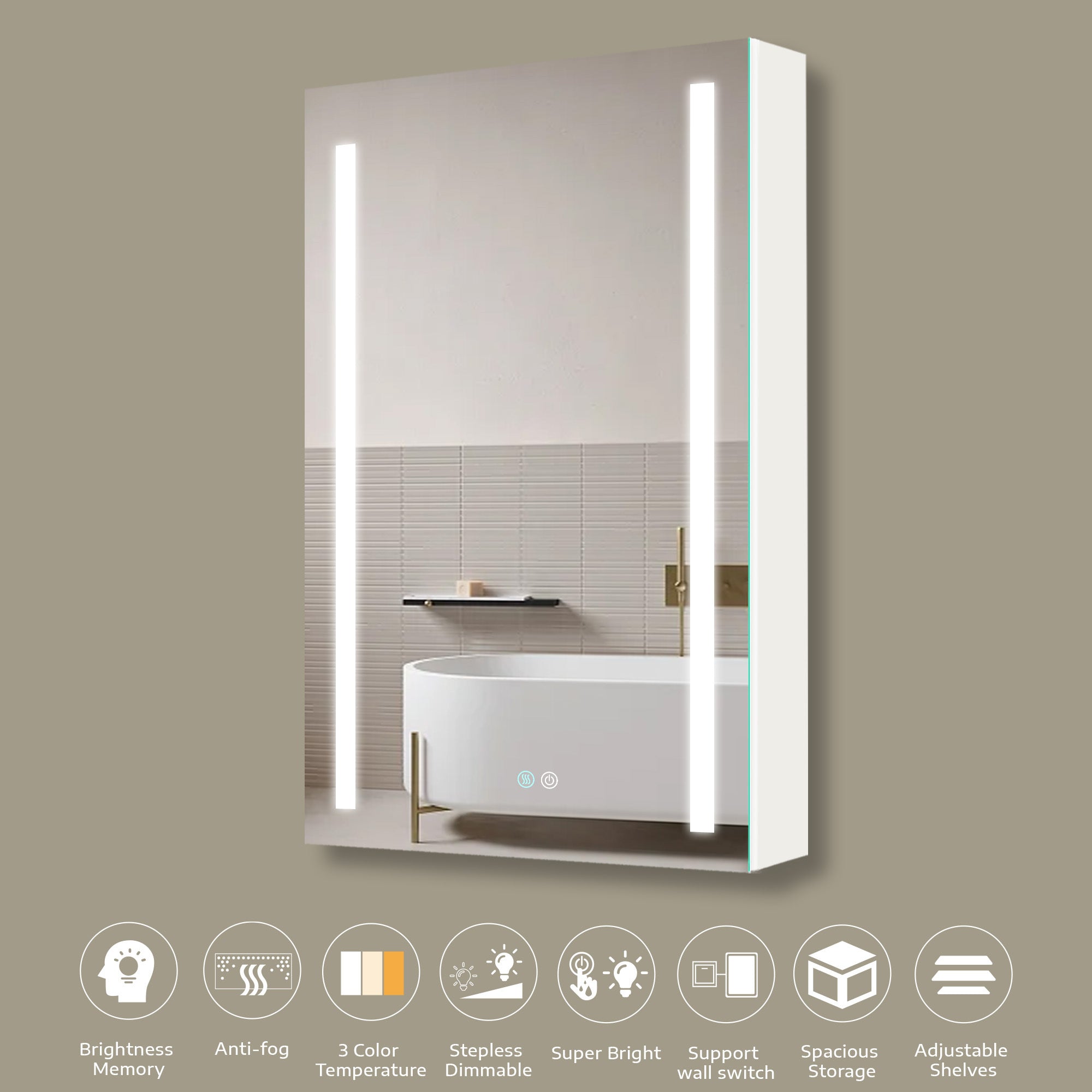 30x20 inch LED Bathroom Medicine Cabinet Surface Mounted Cabinets With Lighted Mirror  White Right Open