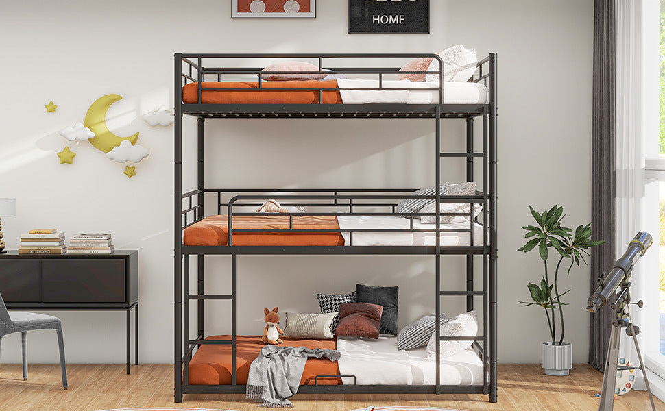 Metal Full Size Triple Bunk Bed, Black