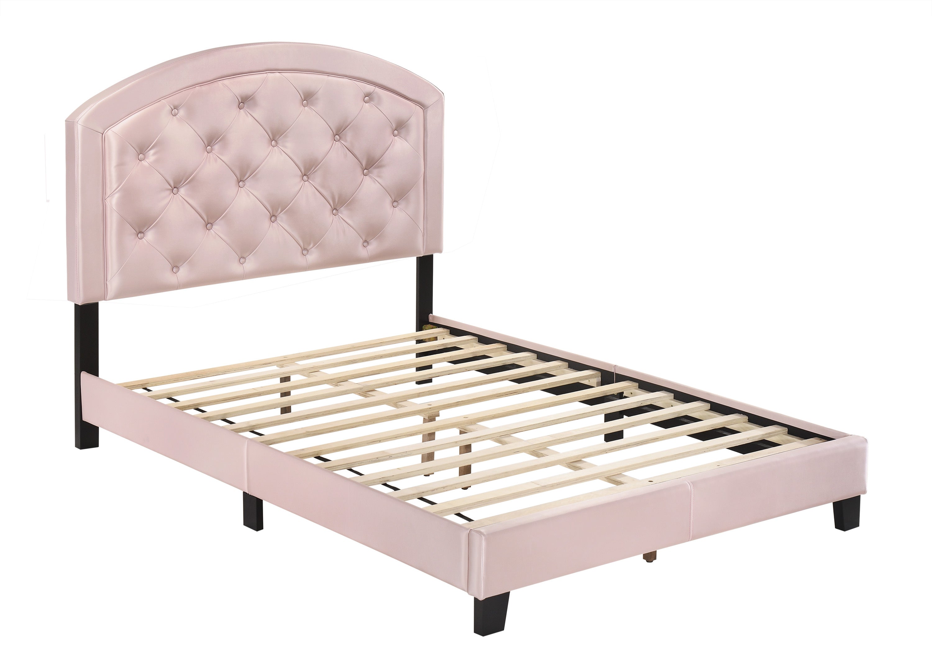 Full Upholstered Platform Bed with Adjustable Headboard 1pc Full Size Bed Pink Fabric