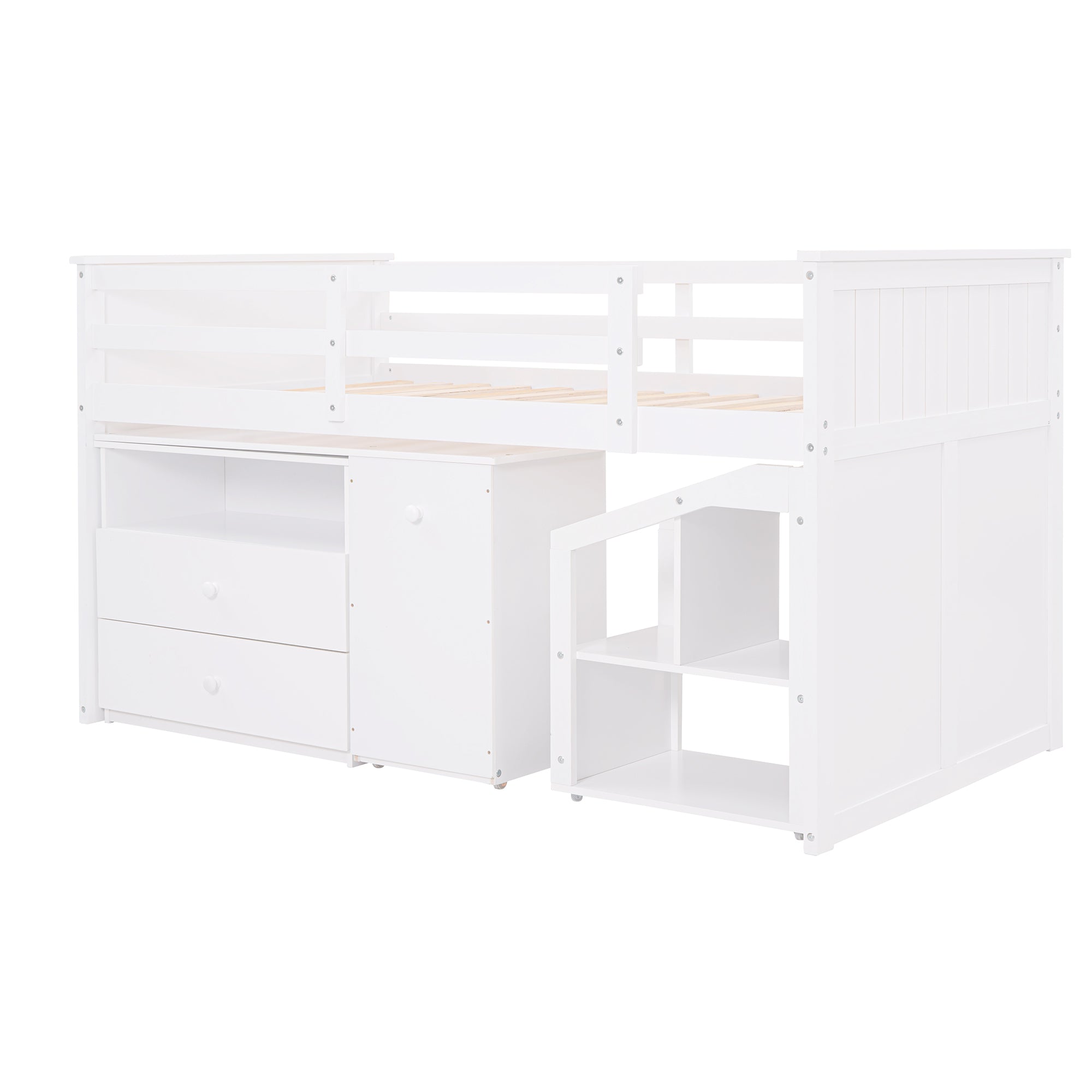 Loft Bed Low Study Twin Size Loft Bed With Storage Steps and Portable,Desk,White(OLD SKU: LT000101AAK)