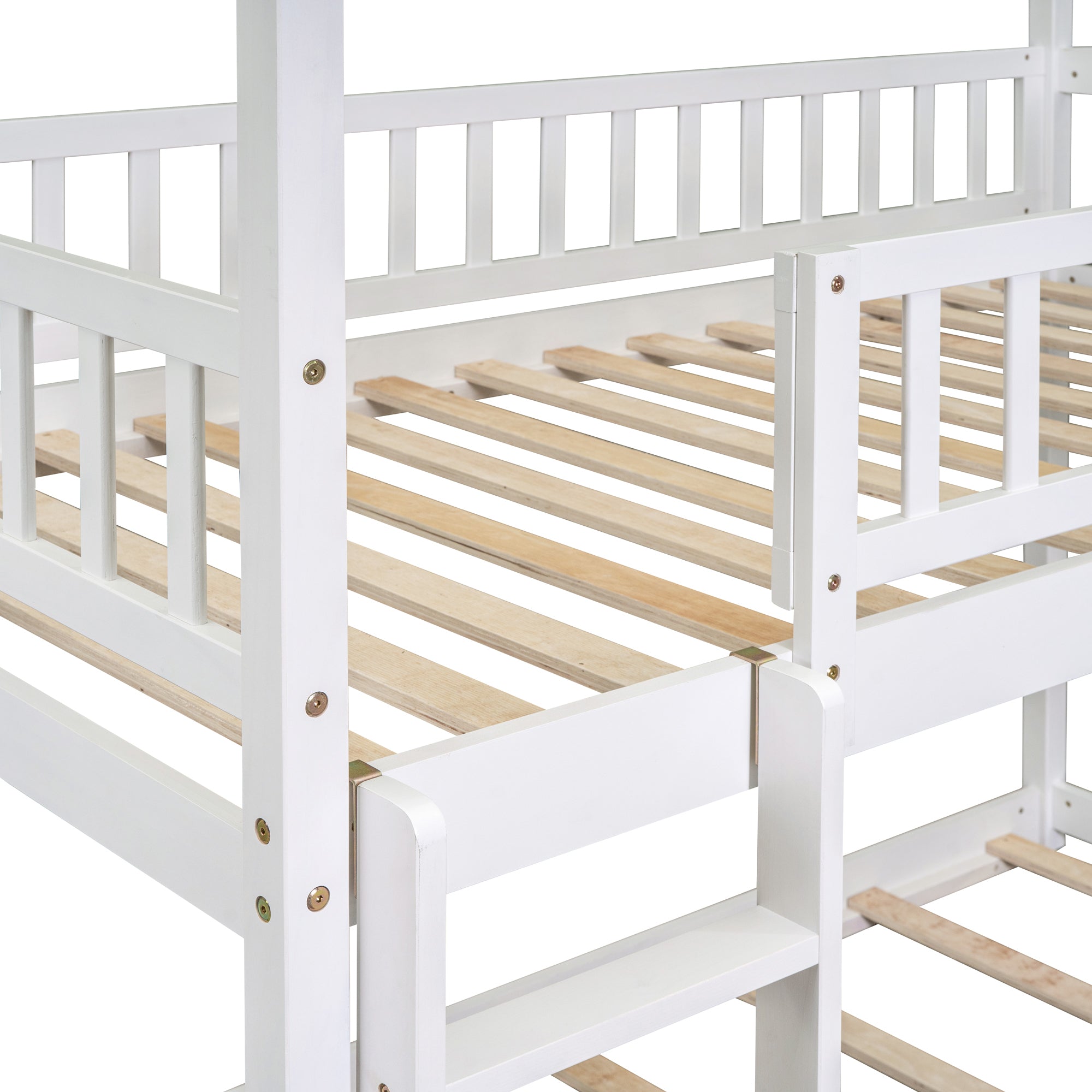 Twin Over Twin Bunk Bed with Drawers and Slide, House Bed with Slide,White(OLD SKU :LT000215AAK)
