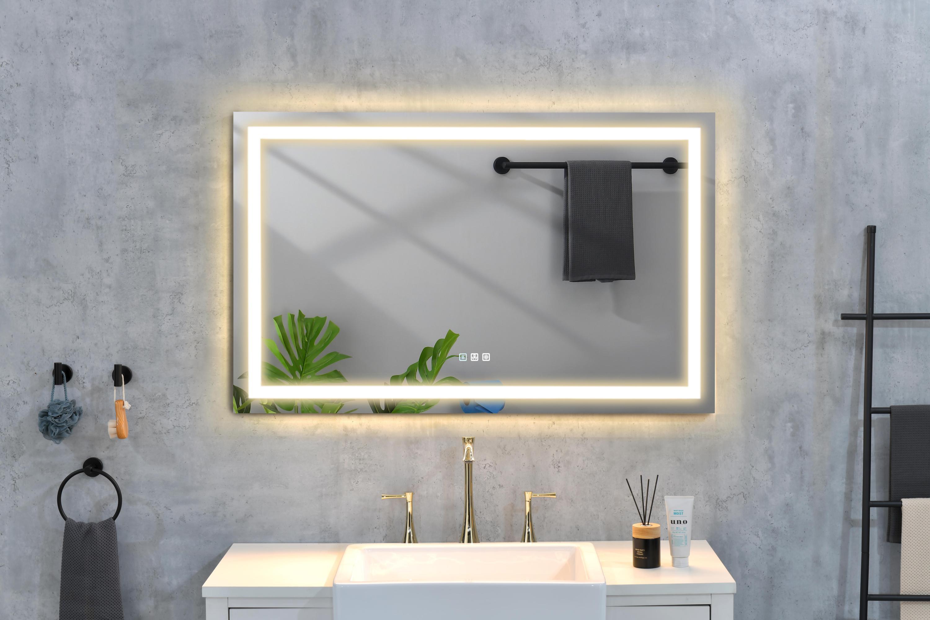 LED Bathroom Mirror  48 "x  36 " with Front and Backlight, Large Dimmable Wall Mirrors with Anti-Fog, Shatter-Proof, Memory, 3Colors, LED Vanity Mirror