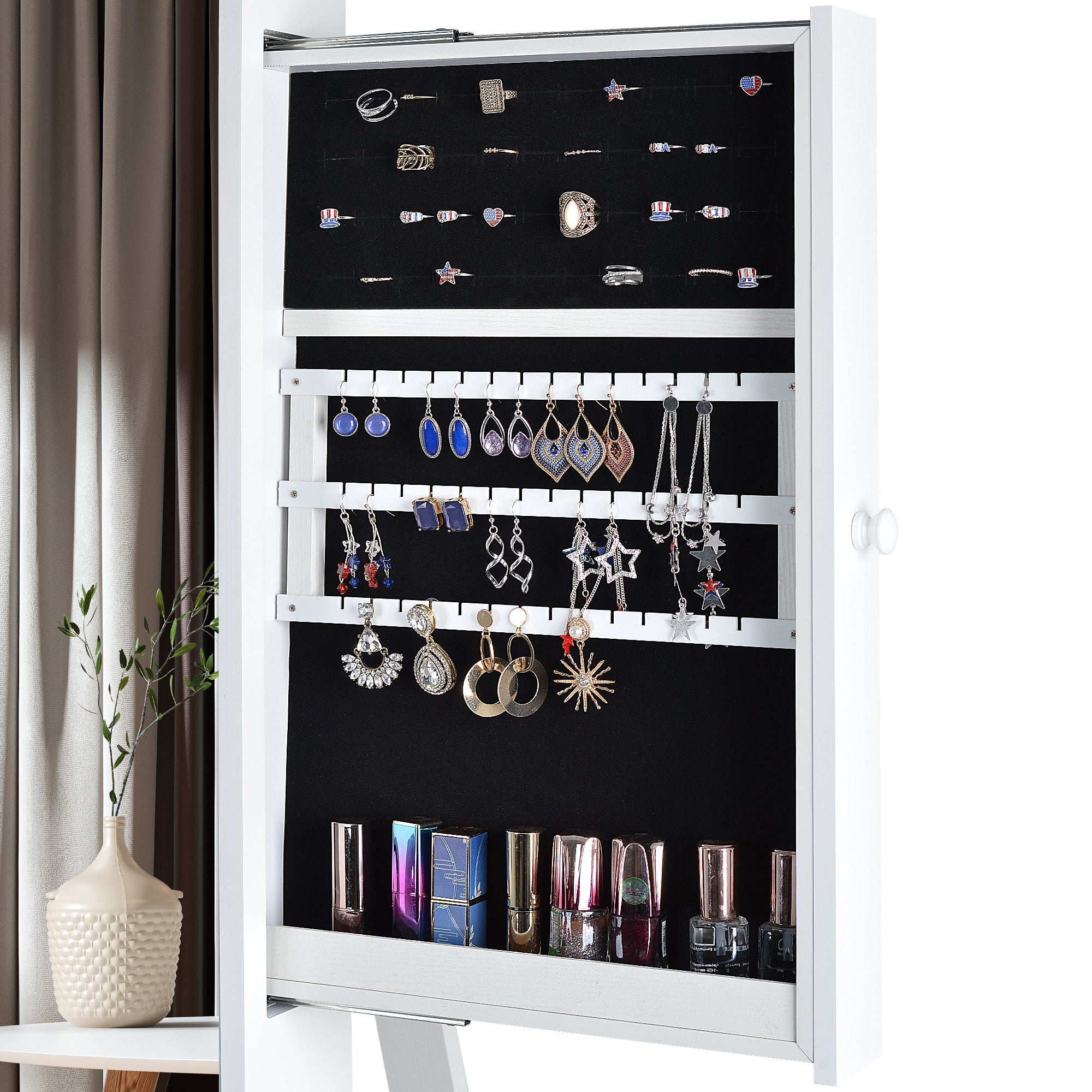 Fashion Full Mirror Standing Mirror Jewelry Cabinet  With Two Storage Drawers