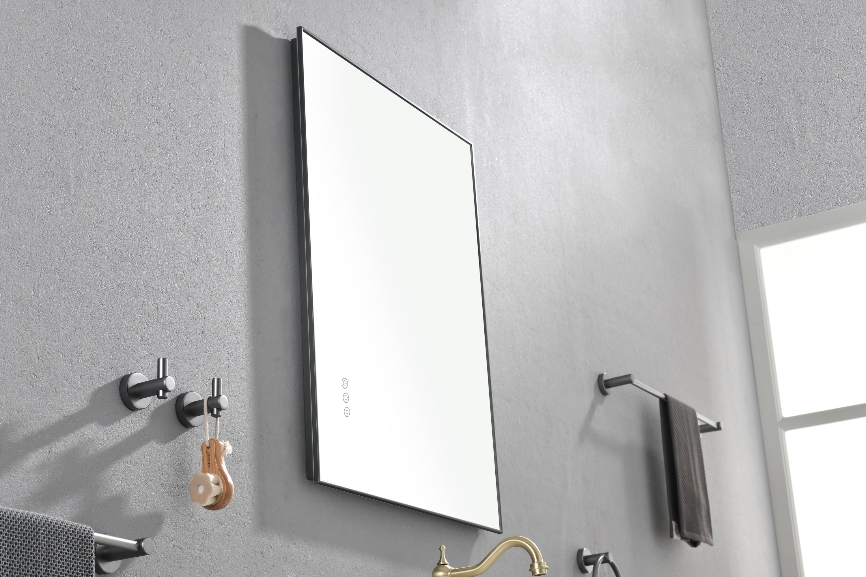 Super Bright Led Bathroom Mirror with Lights,Metal Frame Mirror Wall Mounted Lighted Vanity Mirrors Dimmable Led Mirror for Makeup,Horizontal or vertical/GunGray Metal