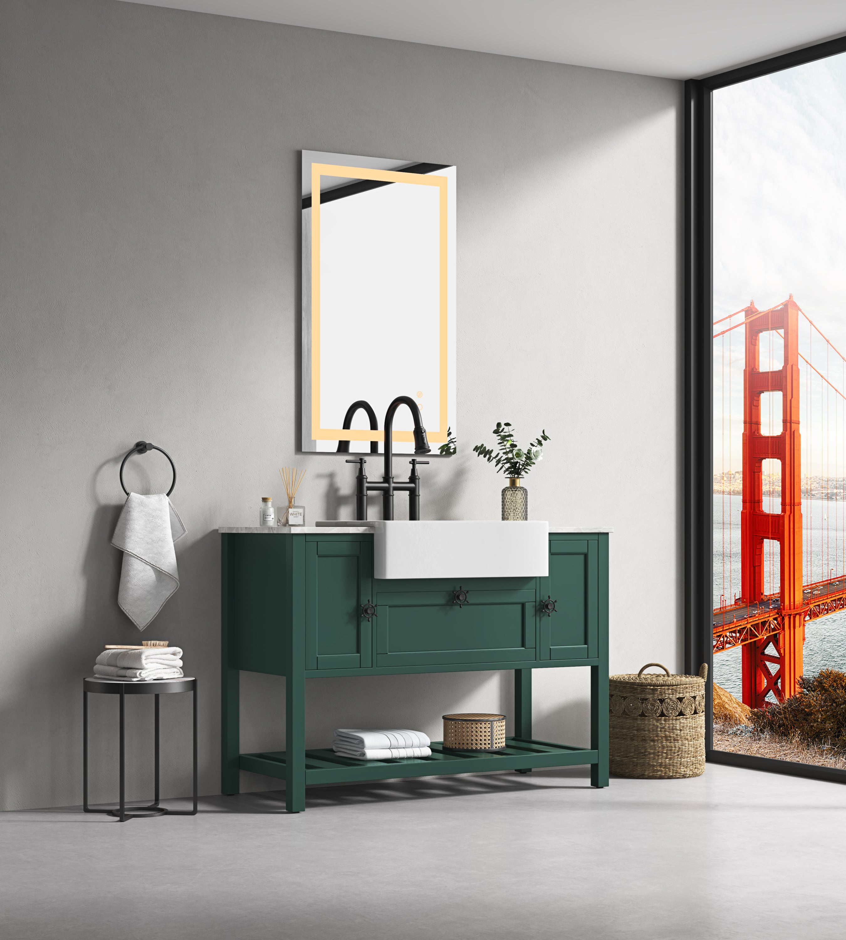 40*24 LED Lighted Bathroom Wall Mounted Mirror with High Lumen+Anti-Fog Separately Control+Dimmer Function