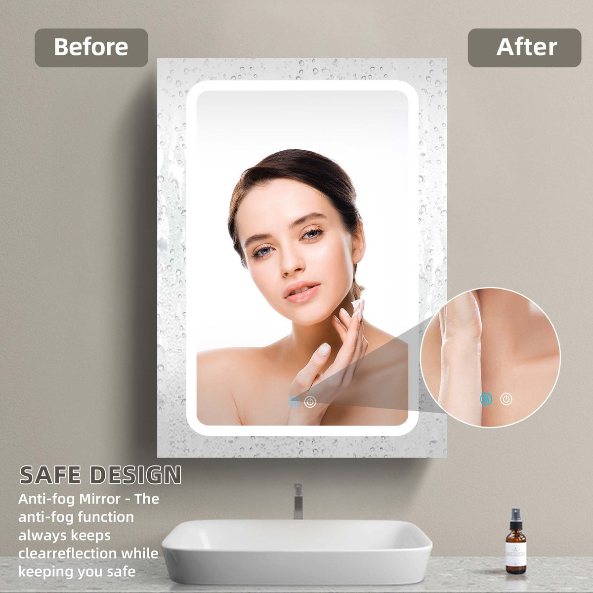 30x20 inch LED Bathroom Medicine Cabinet Surface Mounted Cabinets With Lighted Mirror  White Left Open