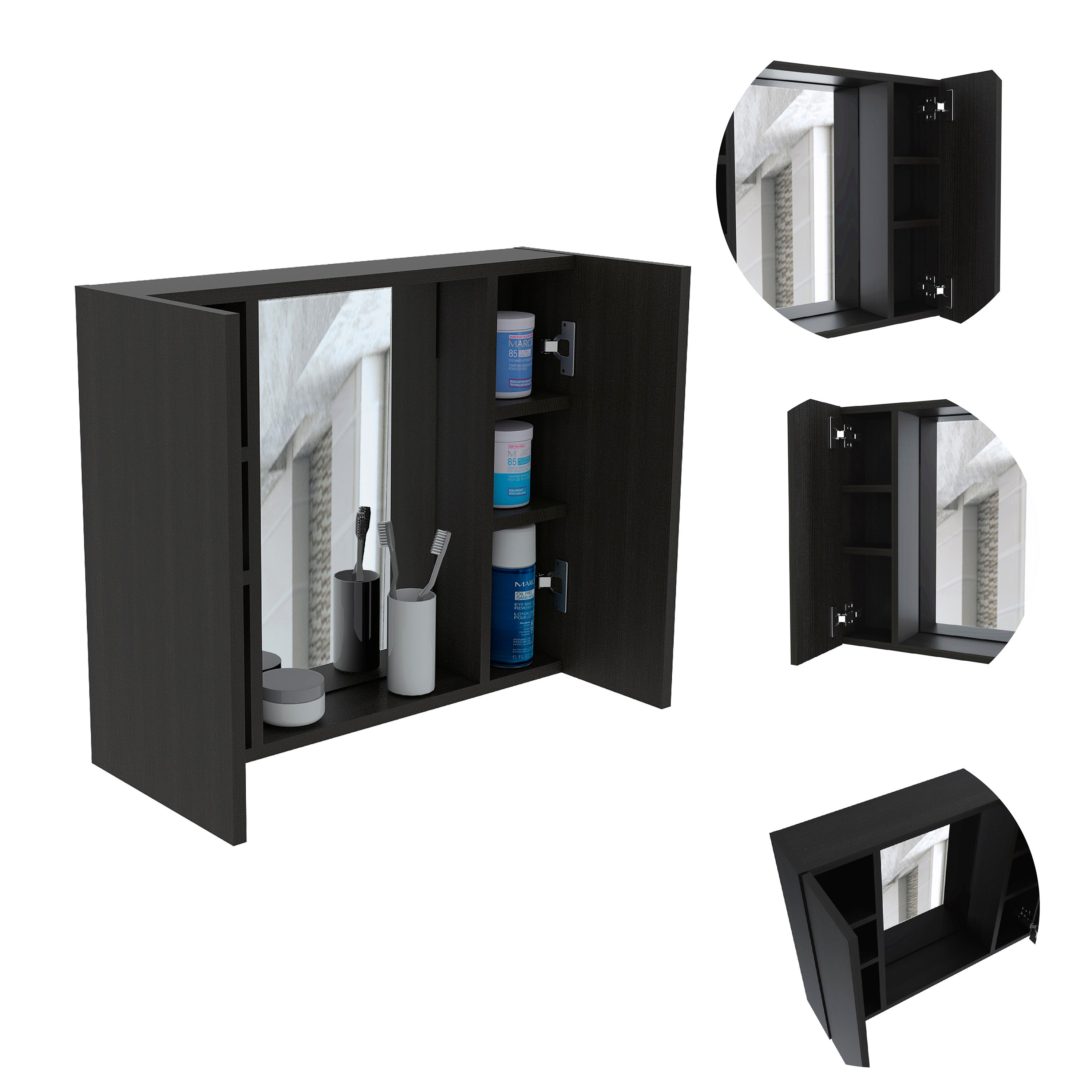 Medicine Cabinet, Double Door, Mirror, One External Shelf