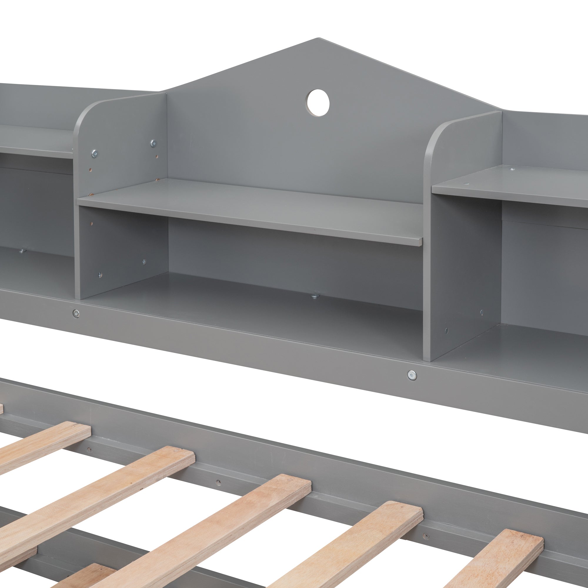 Twin XL Wooden Daybed with 2 Twin Trundles and Storage Shelf, Daybed with USB Charging Ports, No Box-spring Needed, Gray