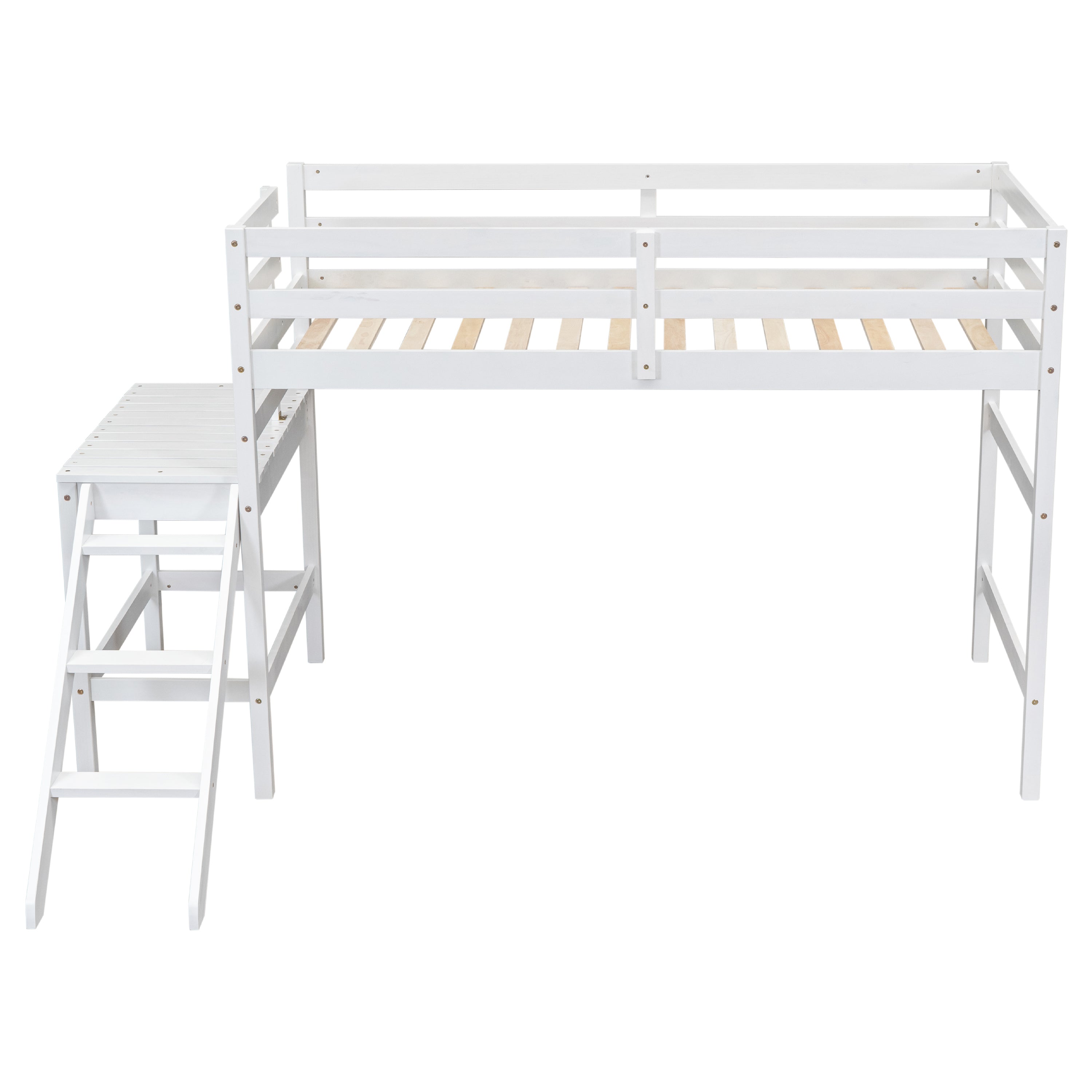 Twin Loft Bed with Platform, ladder,White