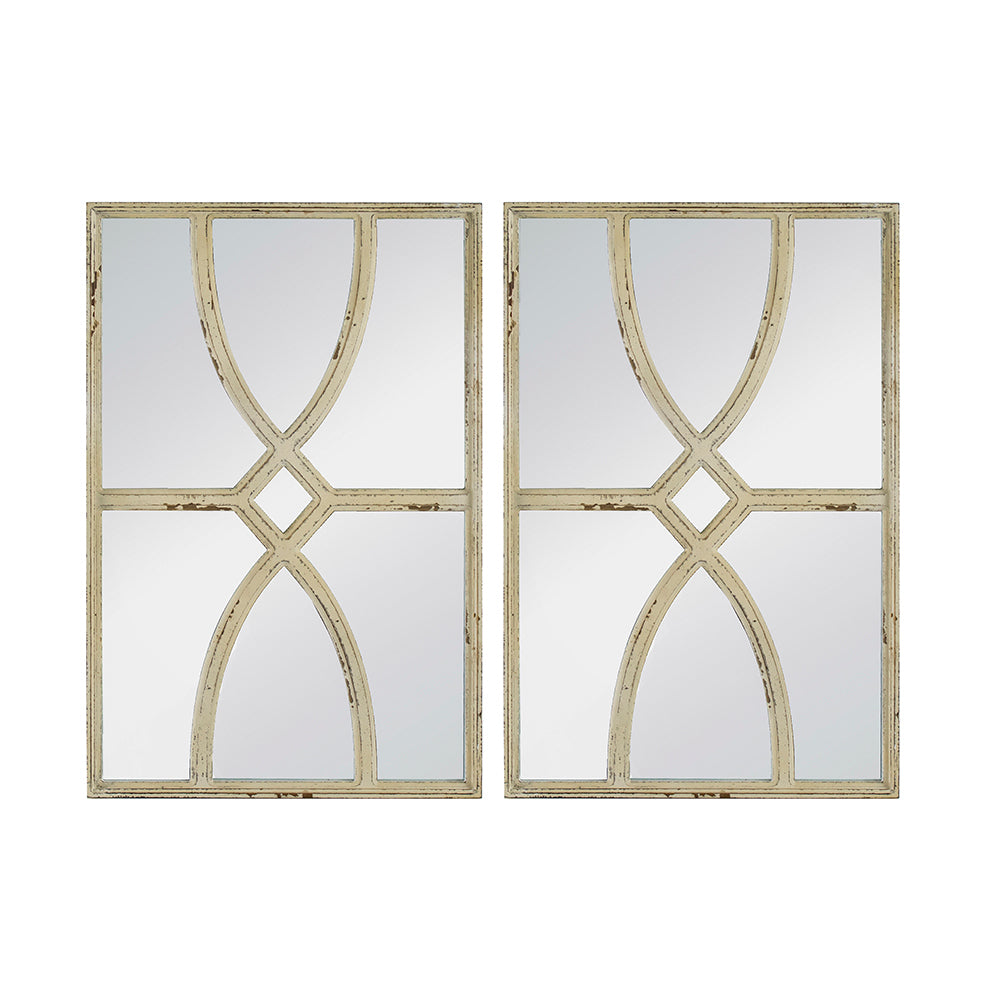 16" x 23"  Rectangular Wooden Wall Mirrors with Distressed White Frame, Vertical or Horizontal, Home Decor for Living Room, Set of 2