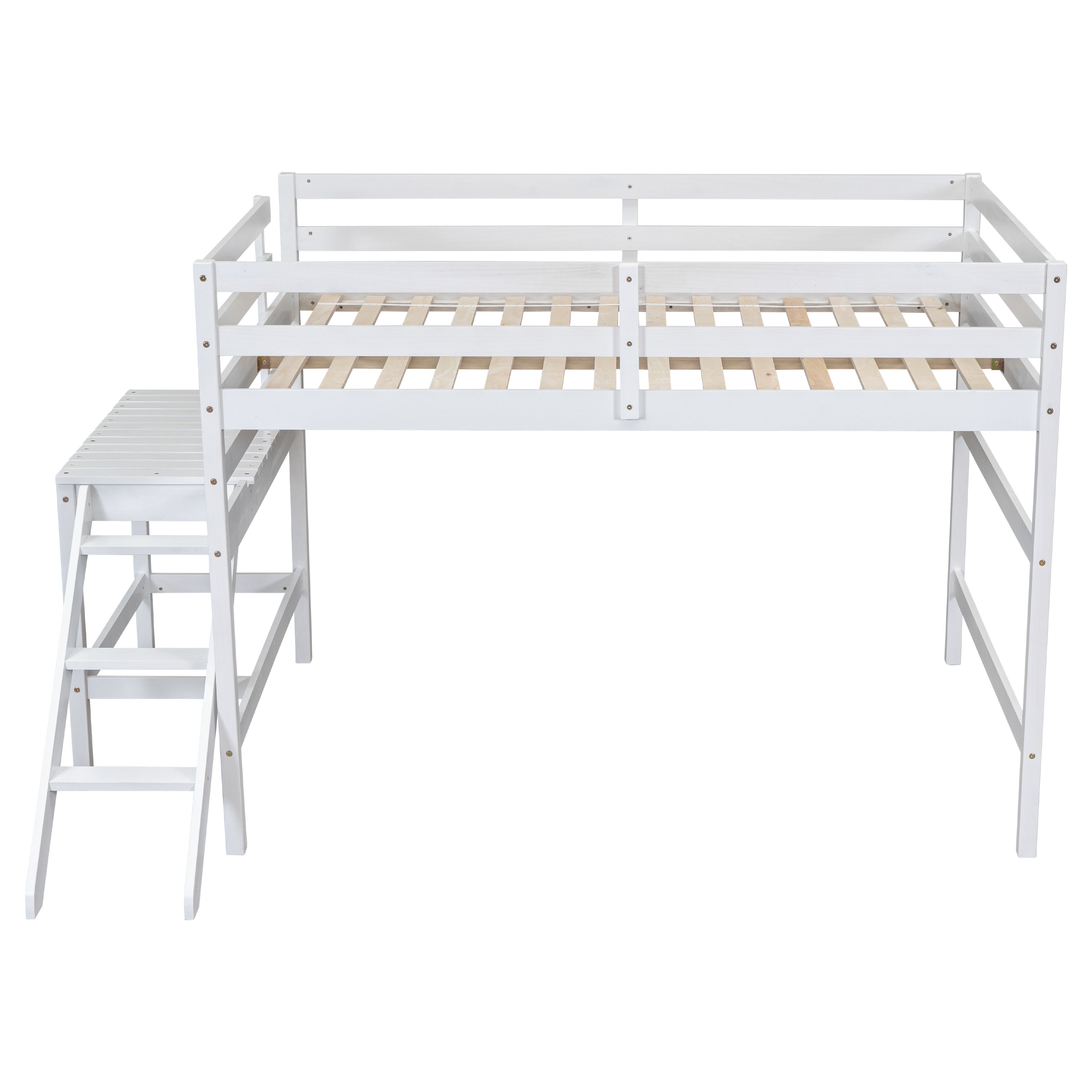 Full Loft Bed with Platform,ladder,White