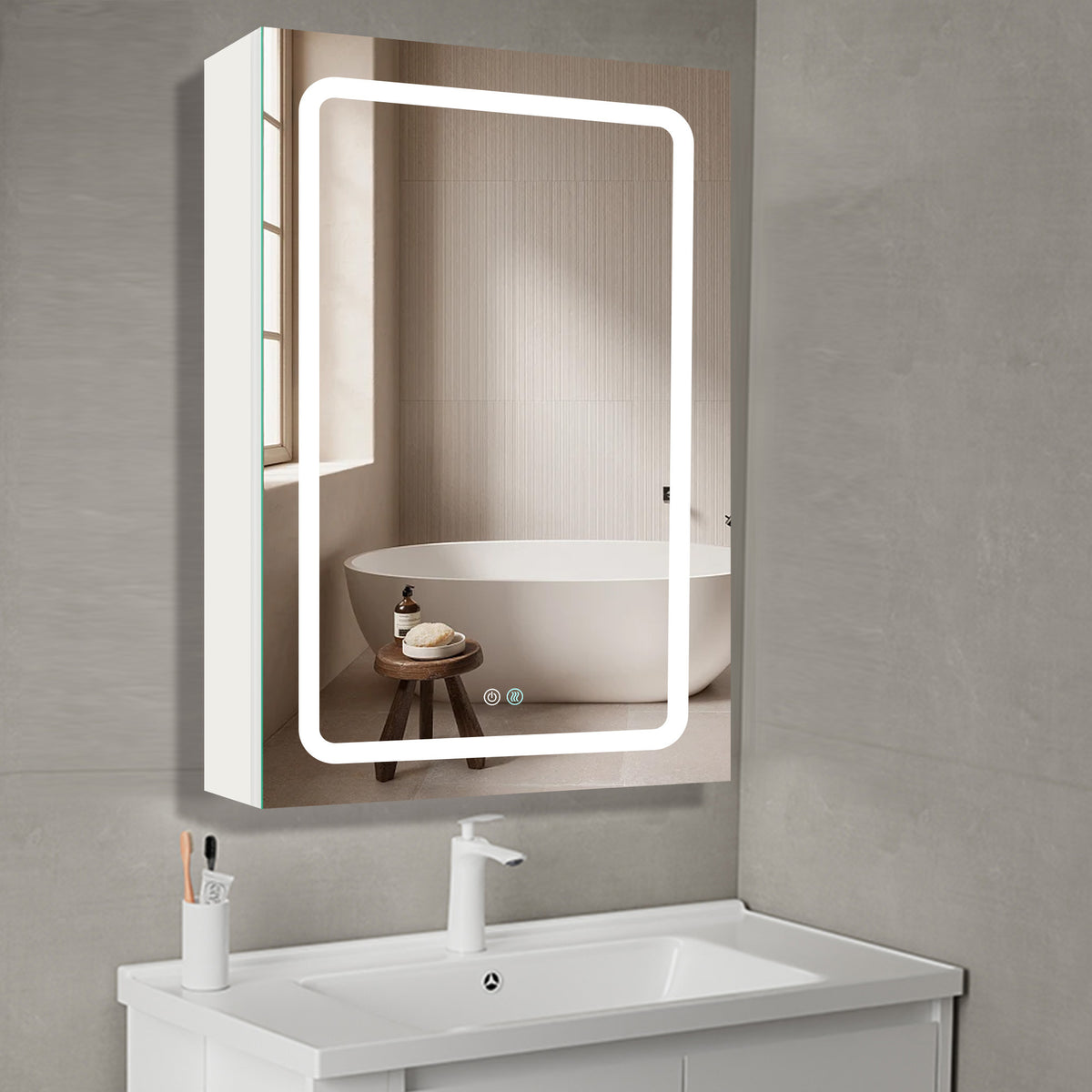30x20 inch LED Bathroom Medicine Cabinet Surface Mounted Cabinets With Lighted Mirror  White Left Open