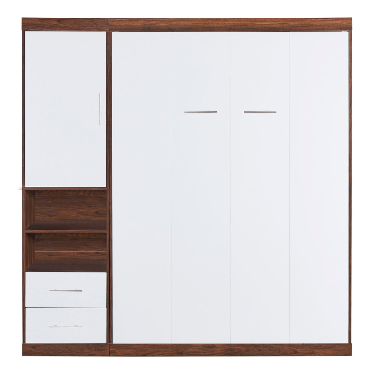 Full Size Murphy Bed Wall Bed with Cabinet,White