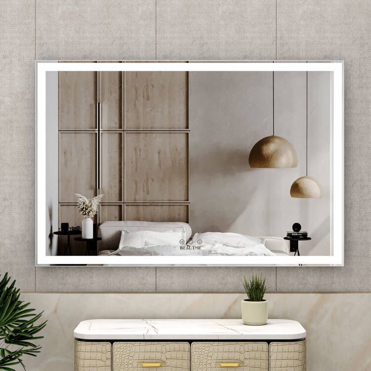 60x40 inch Oversized LED Bathroom Mirror Wall Mounted Mirror with 3 Color Modes  Aluminum Frame Large Wall Mirror for Bathroom