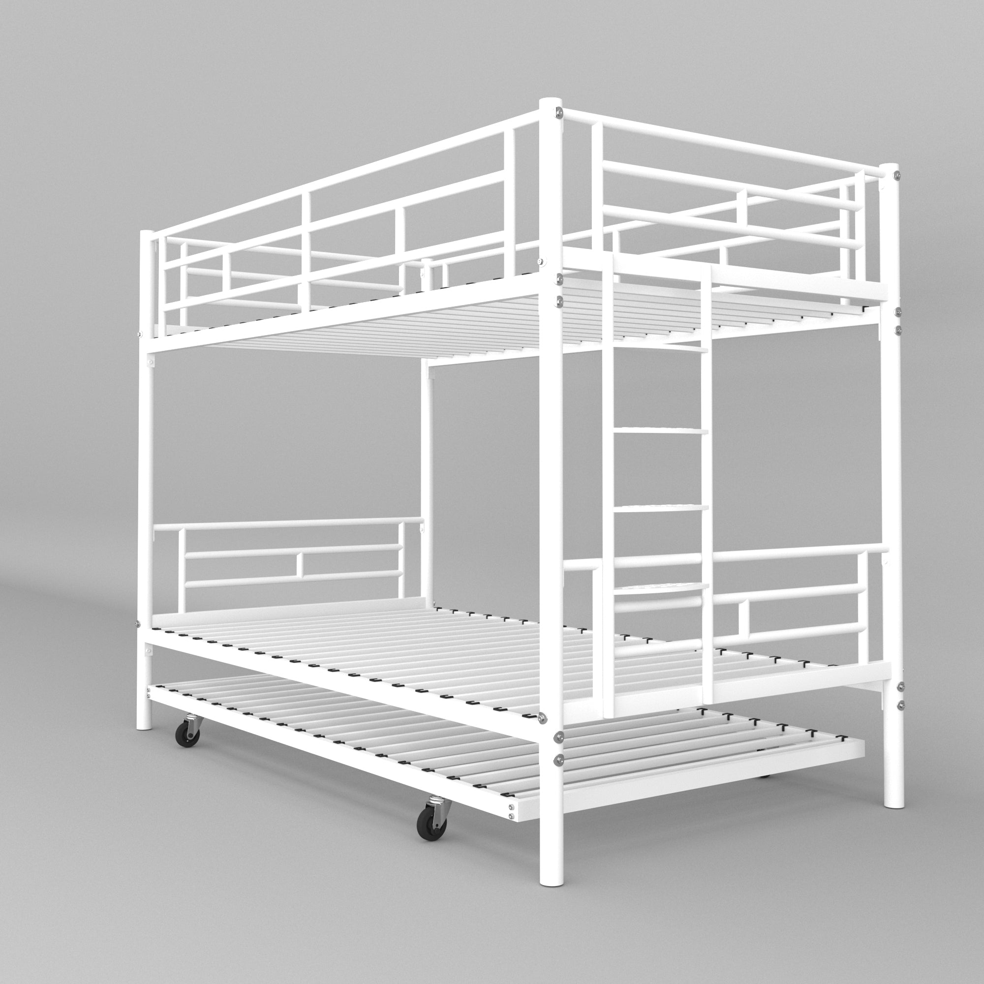 Bunk Bed Twin over Twin with Trundle White,CPC Certified,No Box Spring Needed,Heavy Duty,Easy to assemble