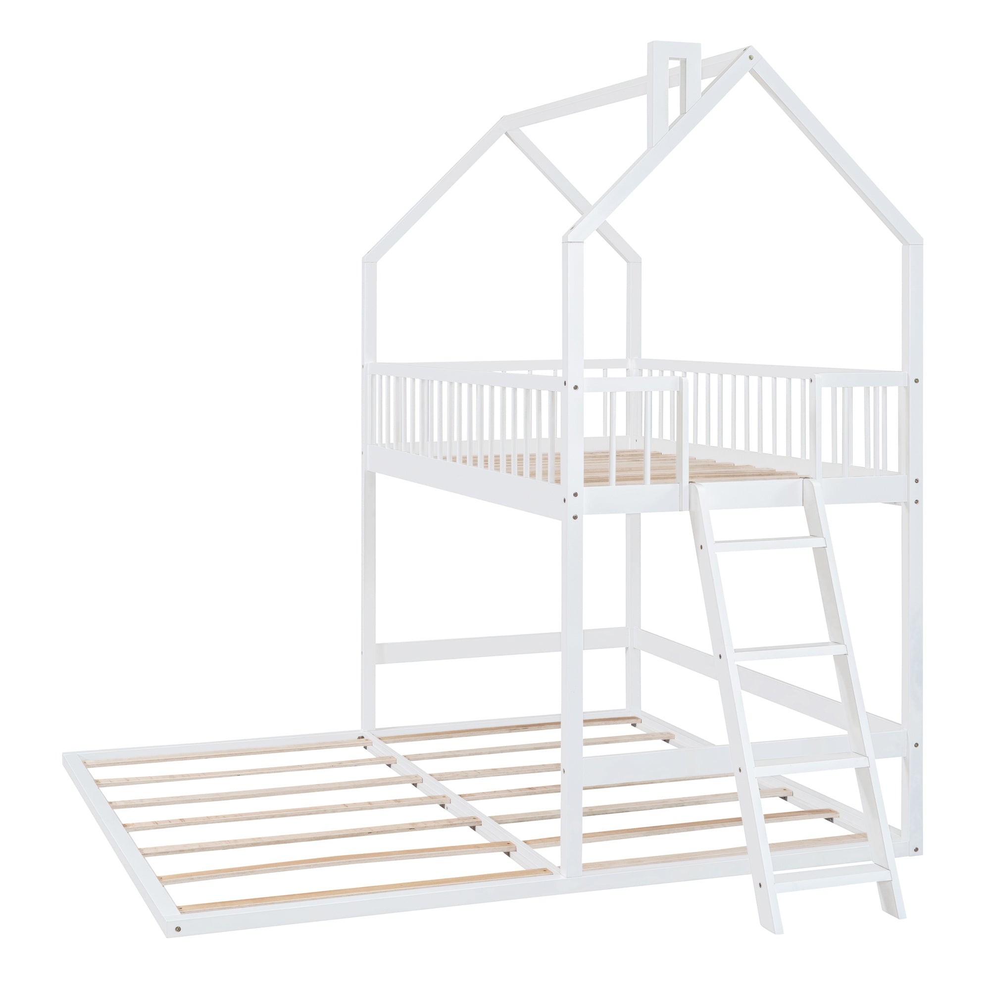 Twin Over Twin-Twin House Bunk Bed with Extending Trundle and Ladder