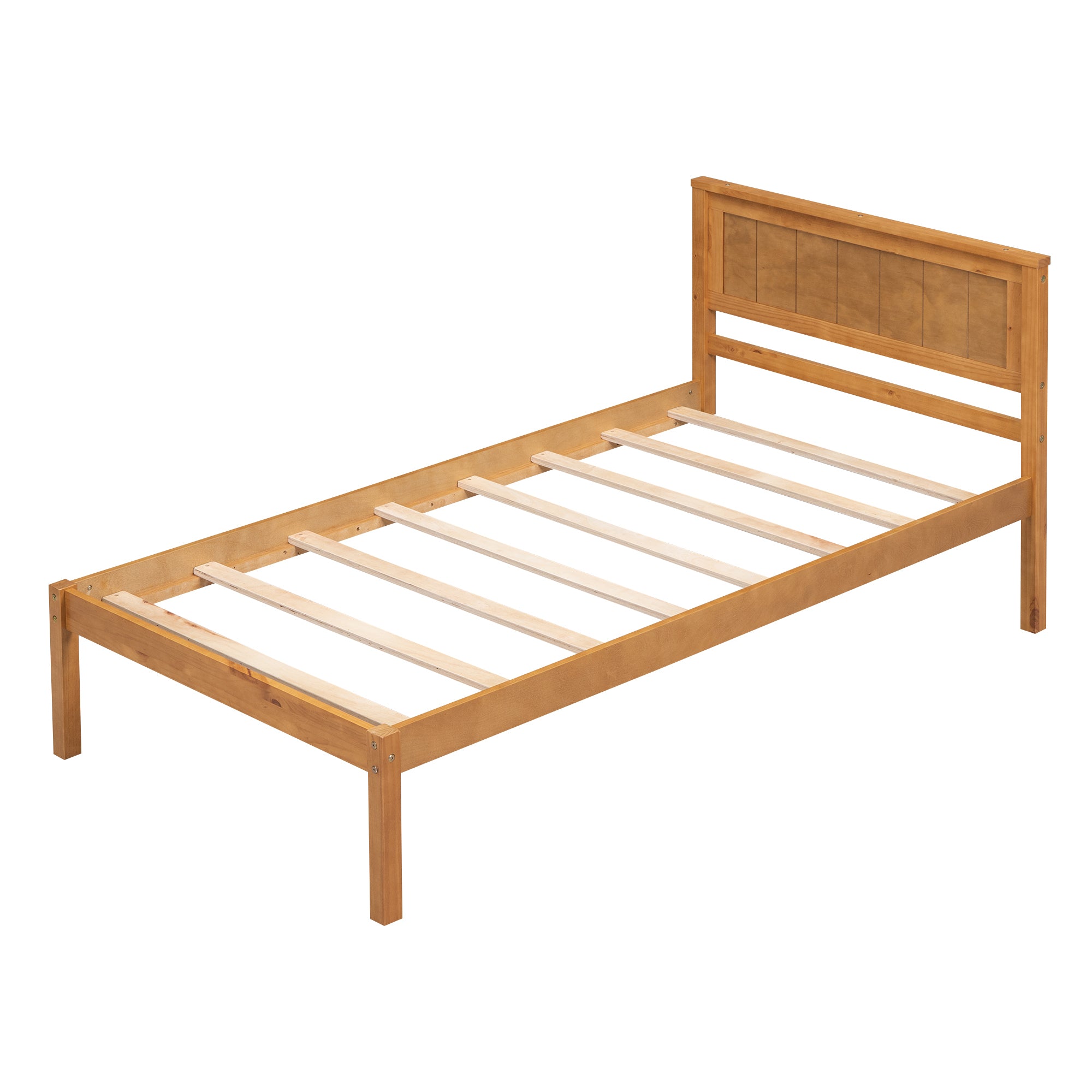 Platform Bed Frame with Headboard , Wood Slat Support , No Box Spring Needed ,Twin,Oak