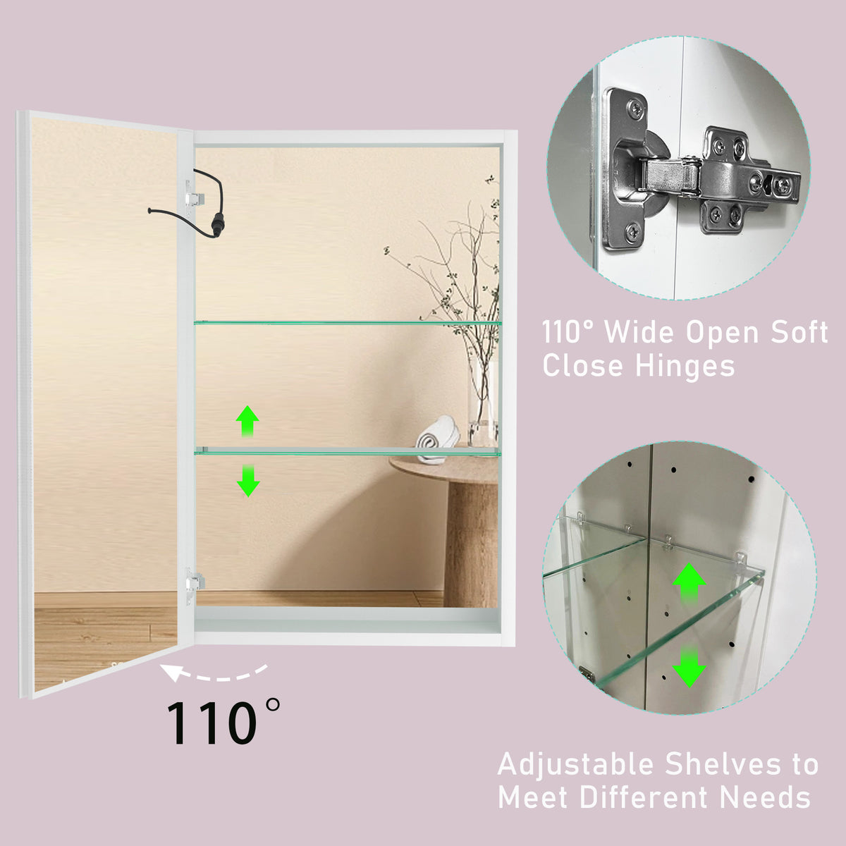 30x20 inch LED Bathroom Medicine Cabinet Surface Mounted Cabinets With Lighted Mirror  White Left Open