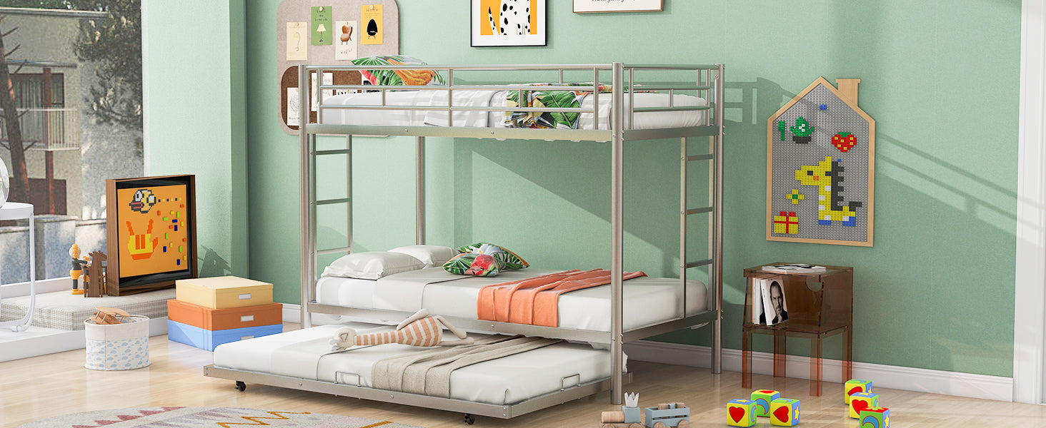 Twin over Twin Bunk Bed with Trundle, Silver