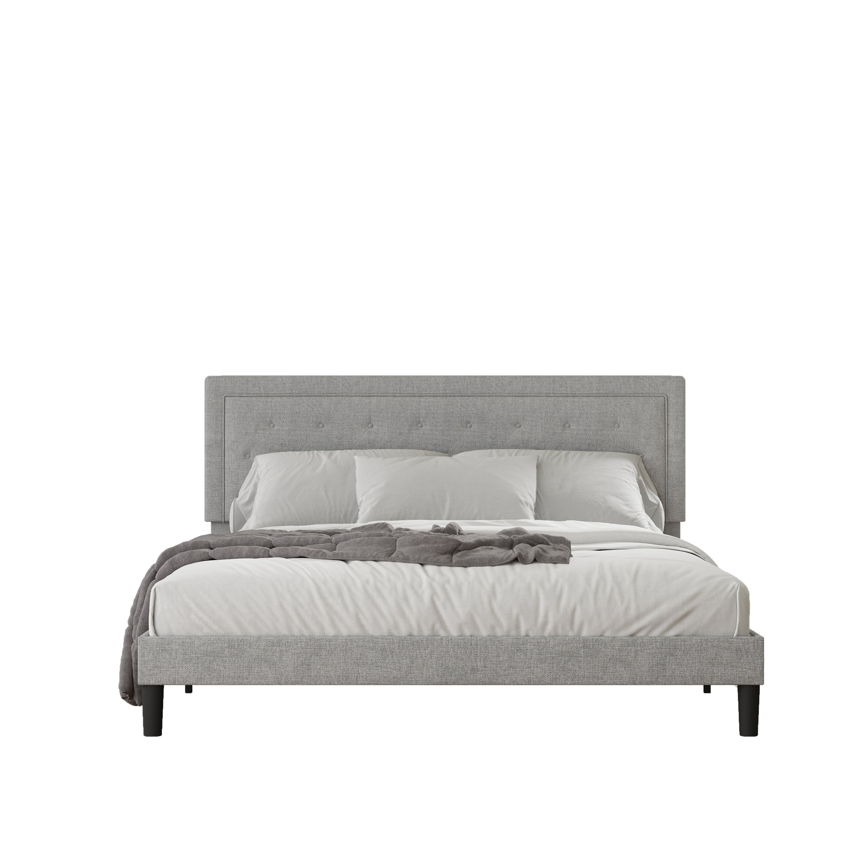 Light Grey Bed Frame with Adjustable Border Headboard King Size