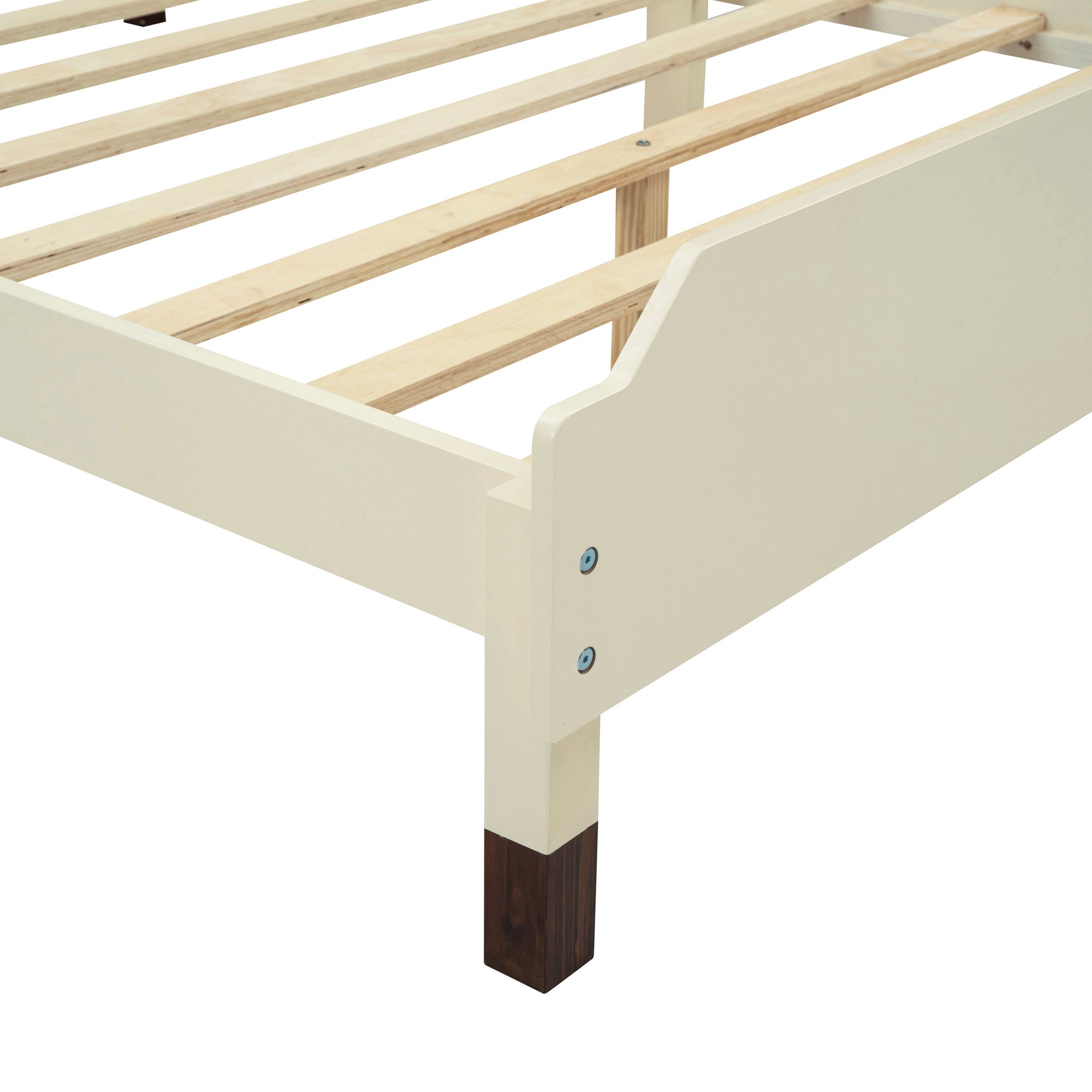 Full Size Wood Platform Bed with Bear-shaped Headboard,Bed with Motion Activated Night Lights,Cream+Walnut