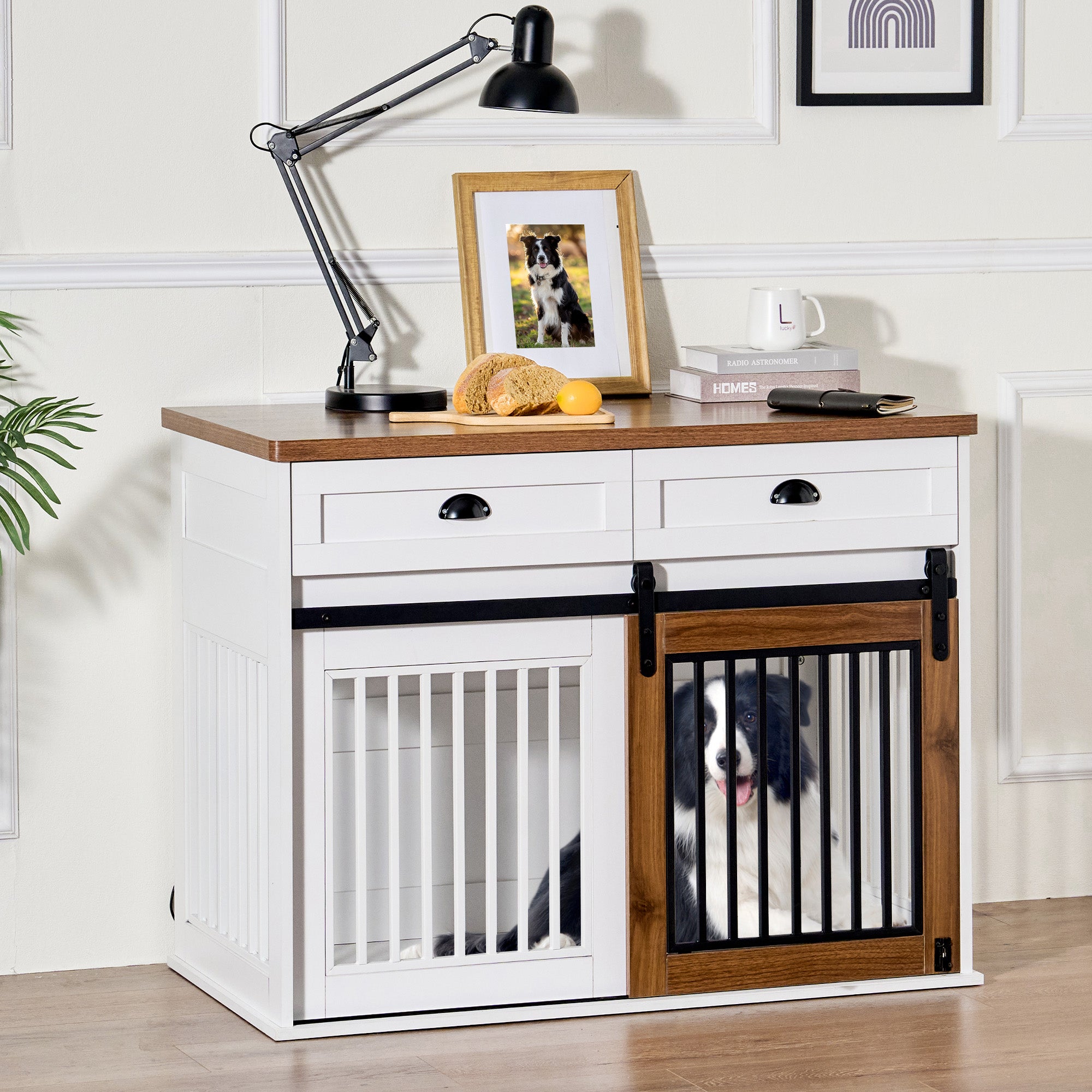 AHCEDARS Heavy Duty Dog Cage for Pets, Suitable for Medium Large Dogs, Cedar Furniture Style Cage, with Double Door Pet House Wooden Cage, Modern Dog House Furniture Room
