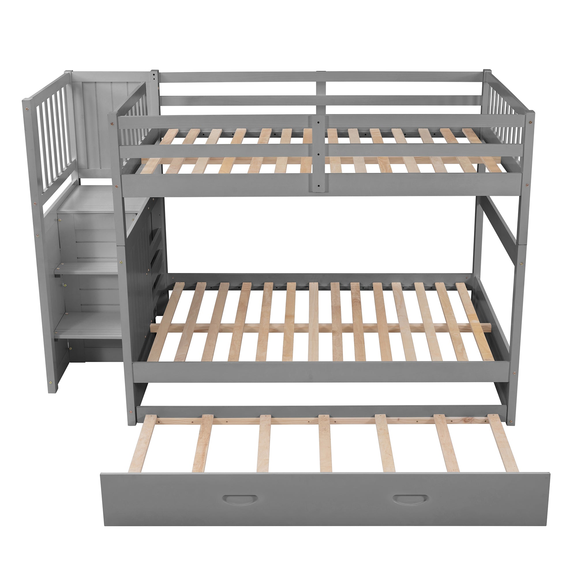 Full over Full Bunk Bed with Twin Size Trundle, Gray (old sku: LT000026AAE )