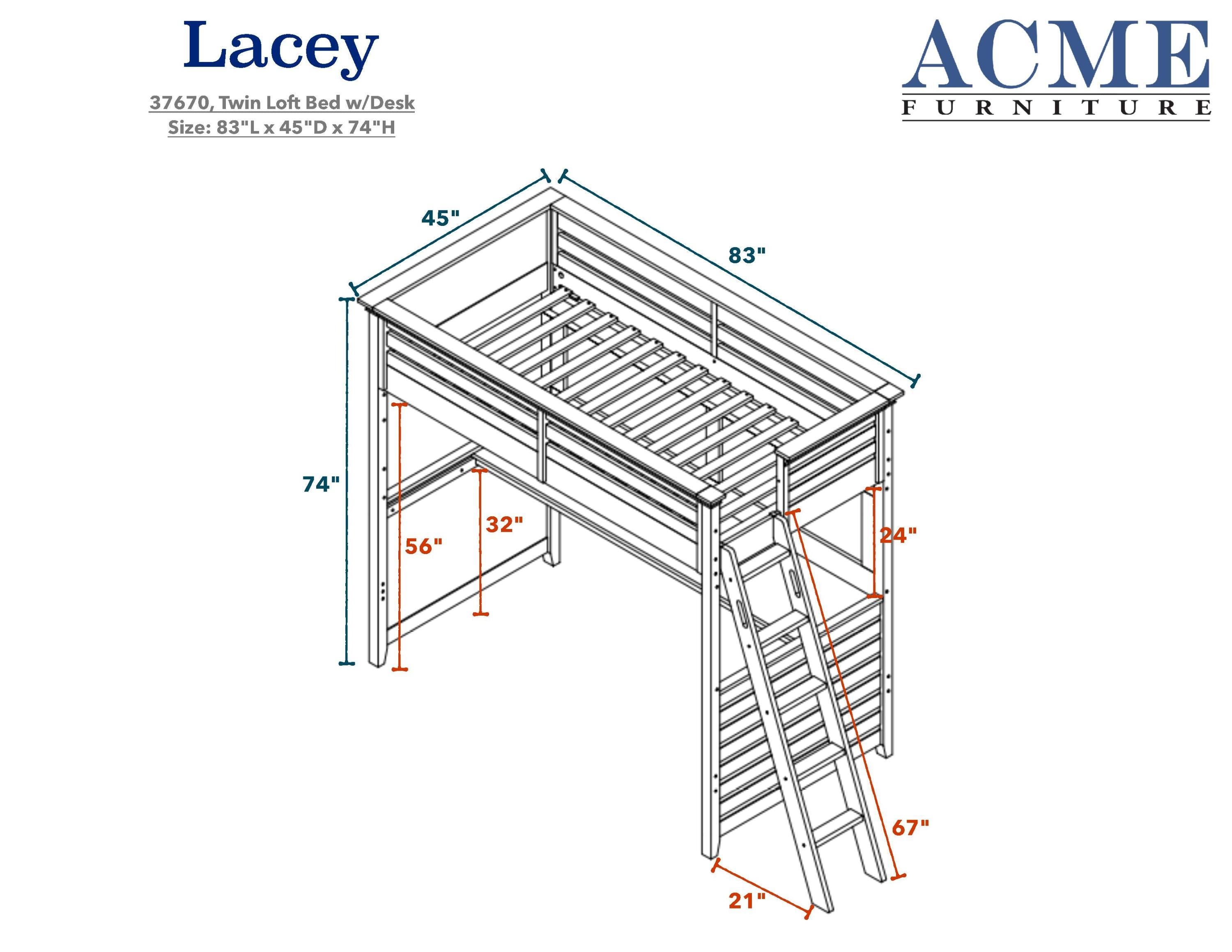 Lacey Loft Bed & Desk in White 37670