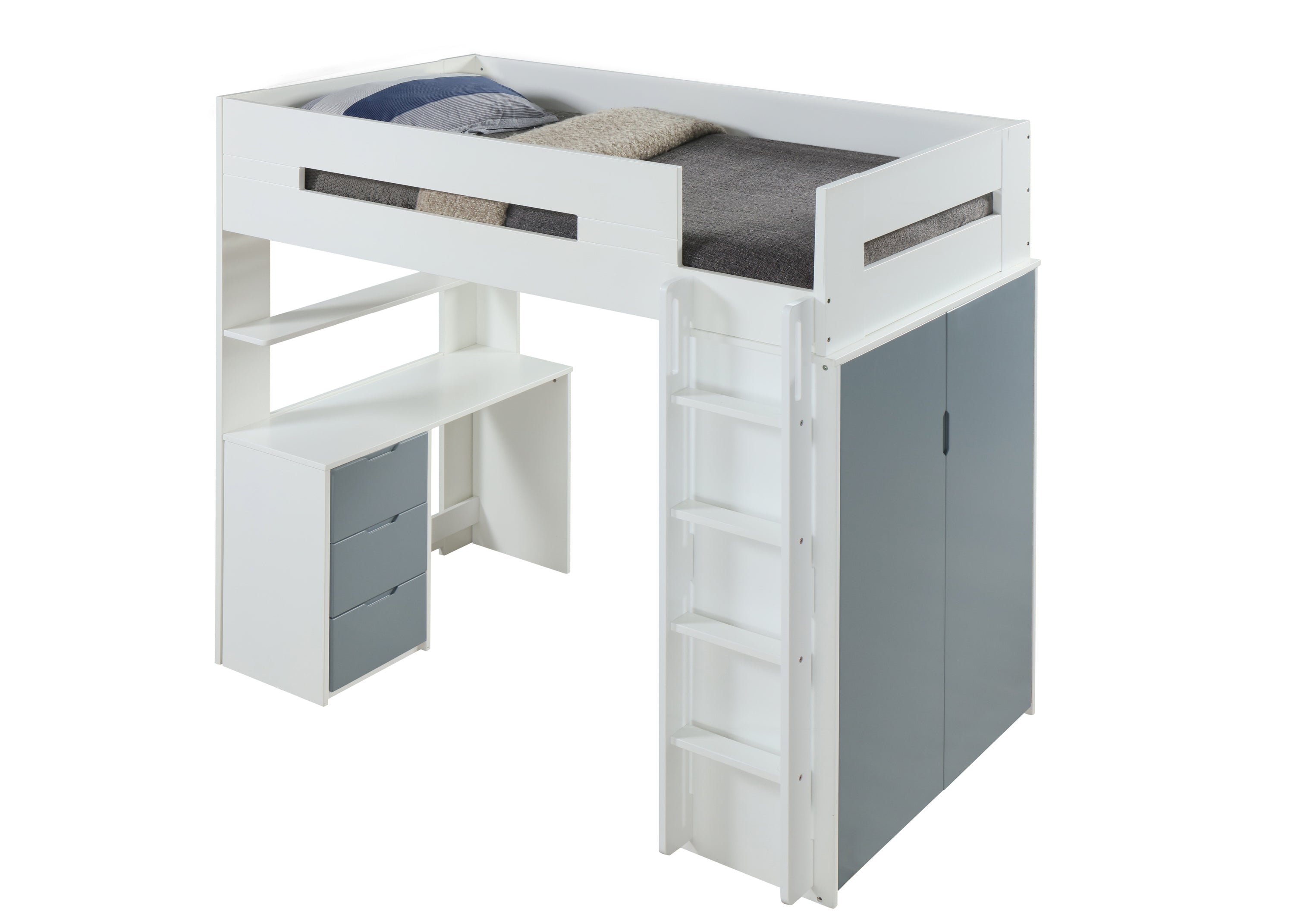 Nerice Loft Bed in White & Gray 38050