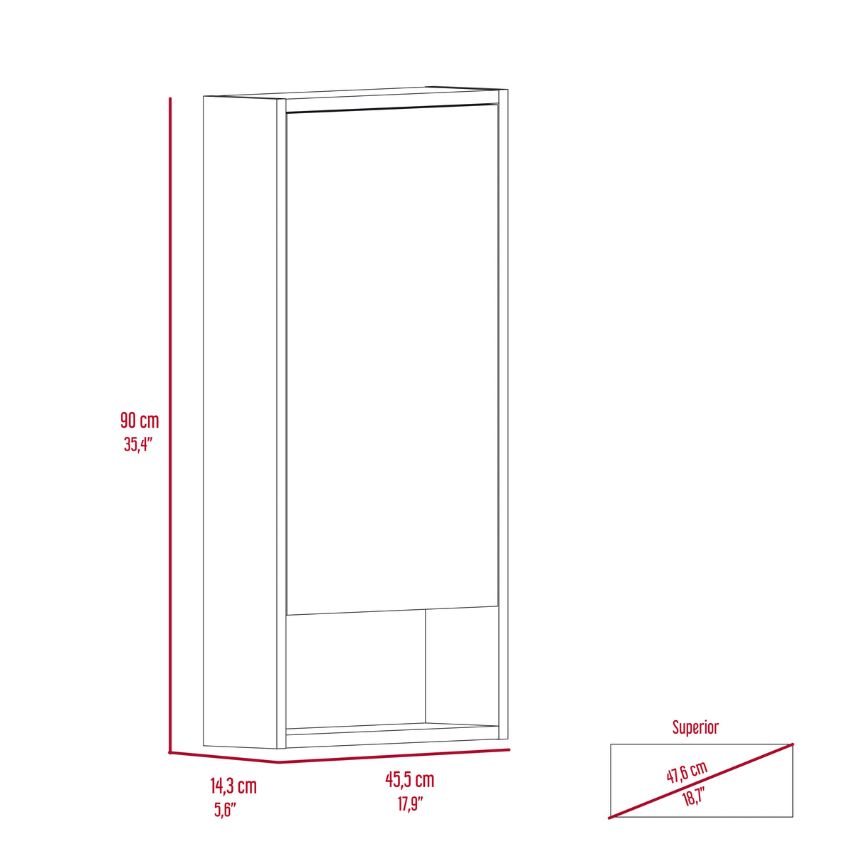 Mariana Medicine Cabinet, One External Shelf, Single Door Mirror Two Internal Shelves -Black
