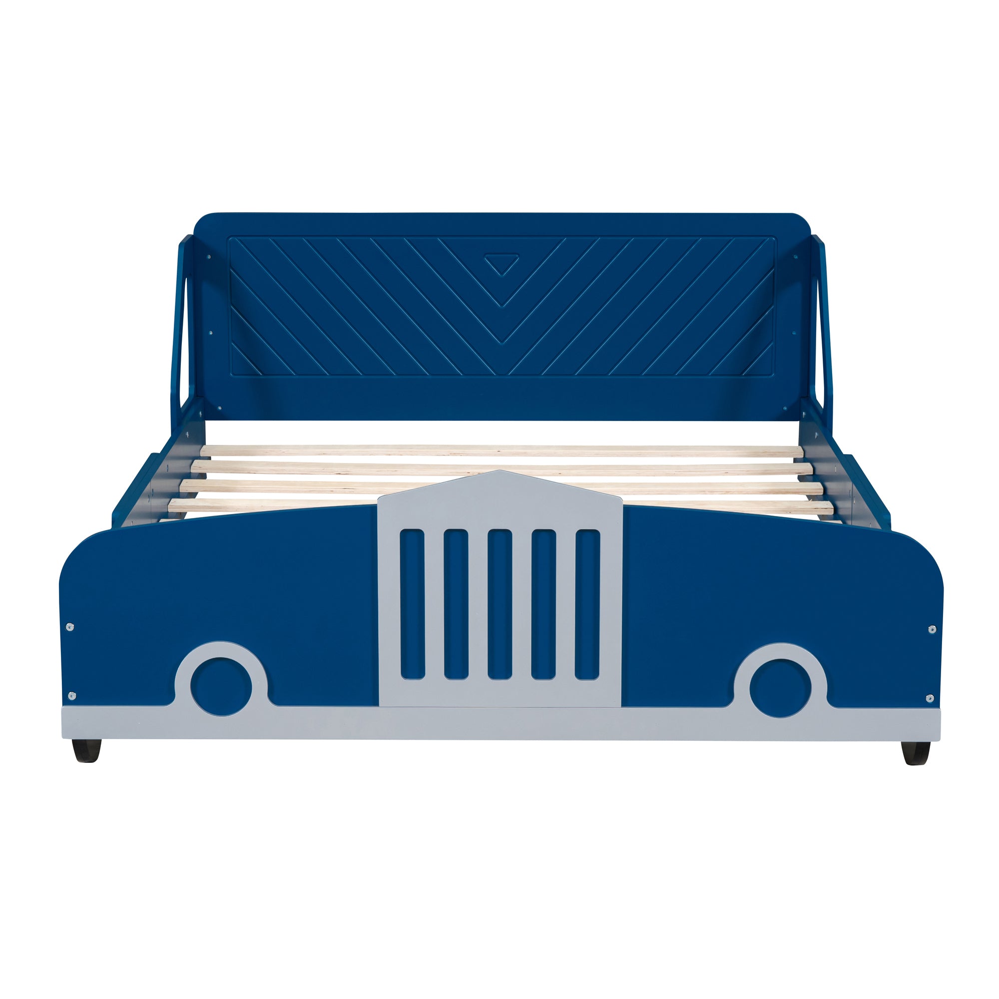 Full Size Car-Shaped Platform Bed with Wheels,Blue
