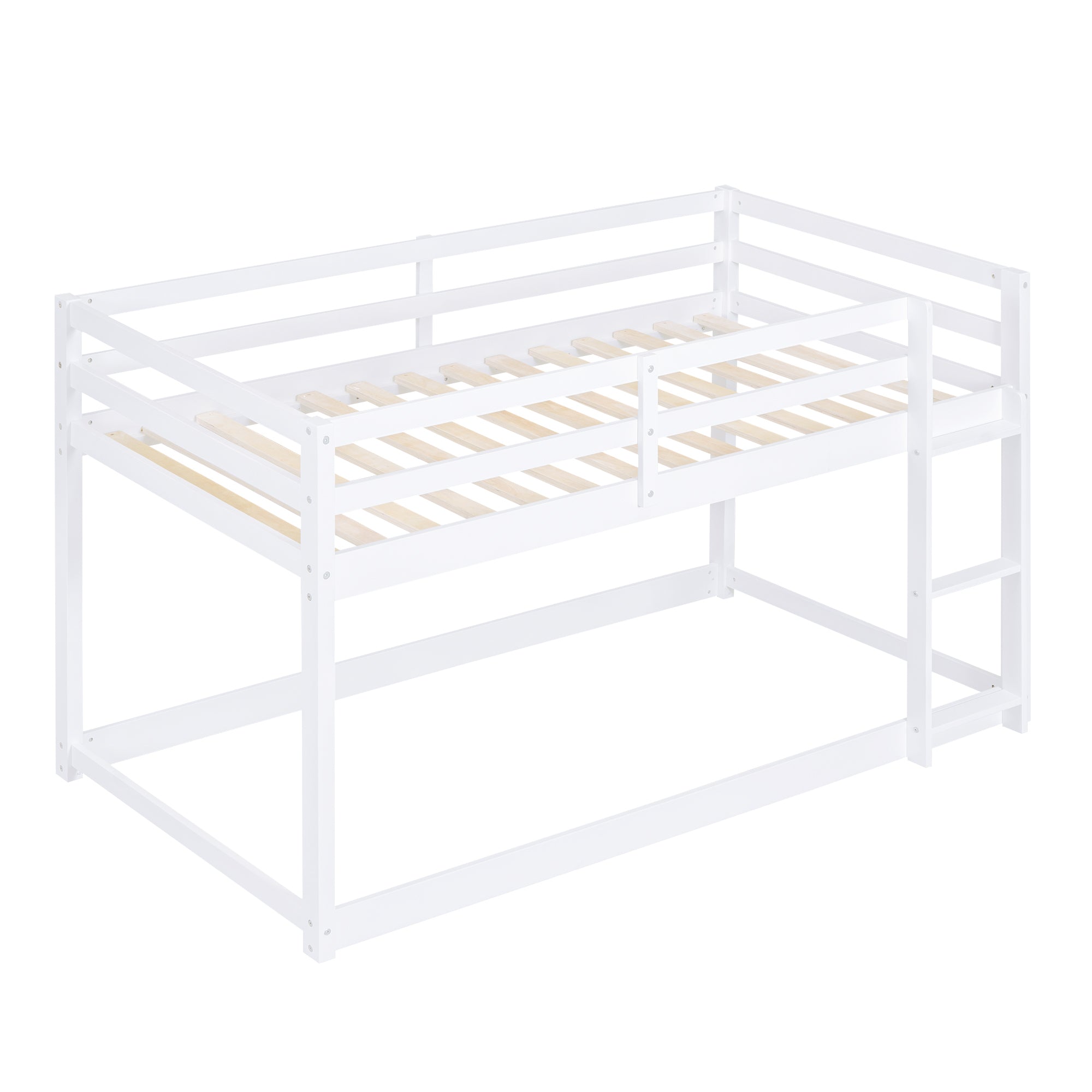 Twin over Twin Floor Bunk Bed with Ladder, White(Old SKU:WF293017AAK)