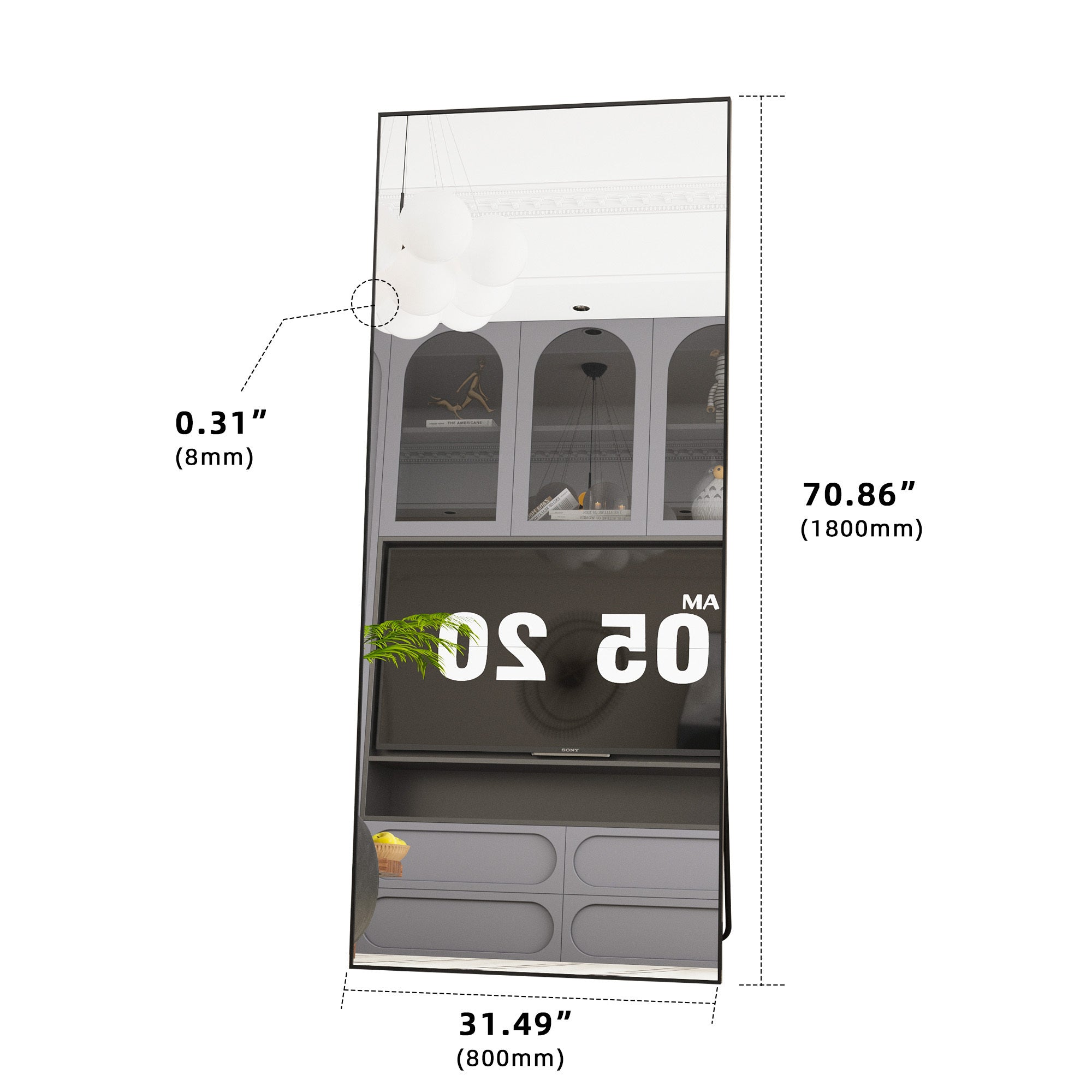 square rounded corners  Full Length Mirror Floor Mirror Hanging Standing or Leaning, Bedroom Mirror Wall-Mounted Mirror Dressing Mirror with Gold Aluminum Alloy Frame,"71"×"32"