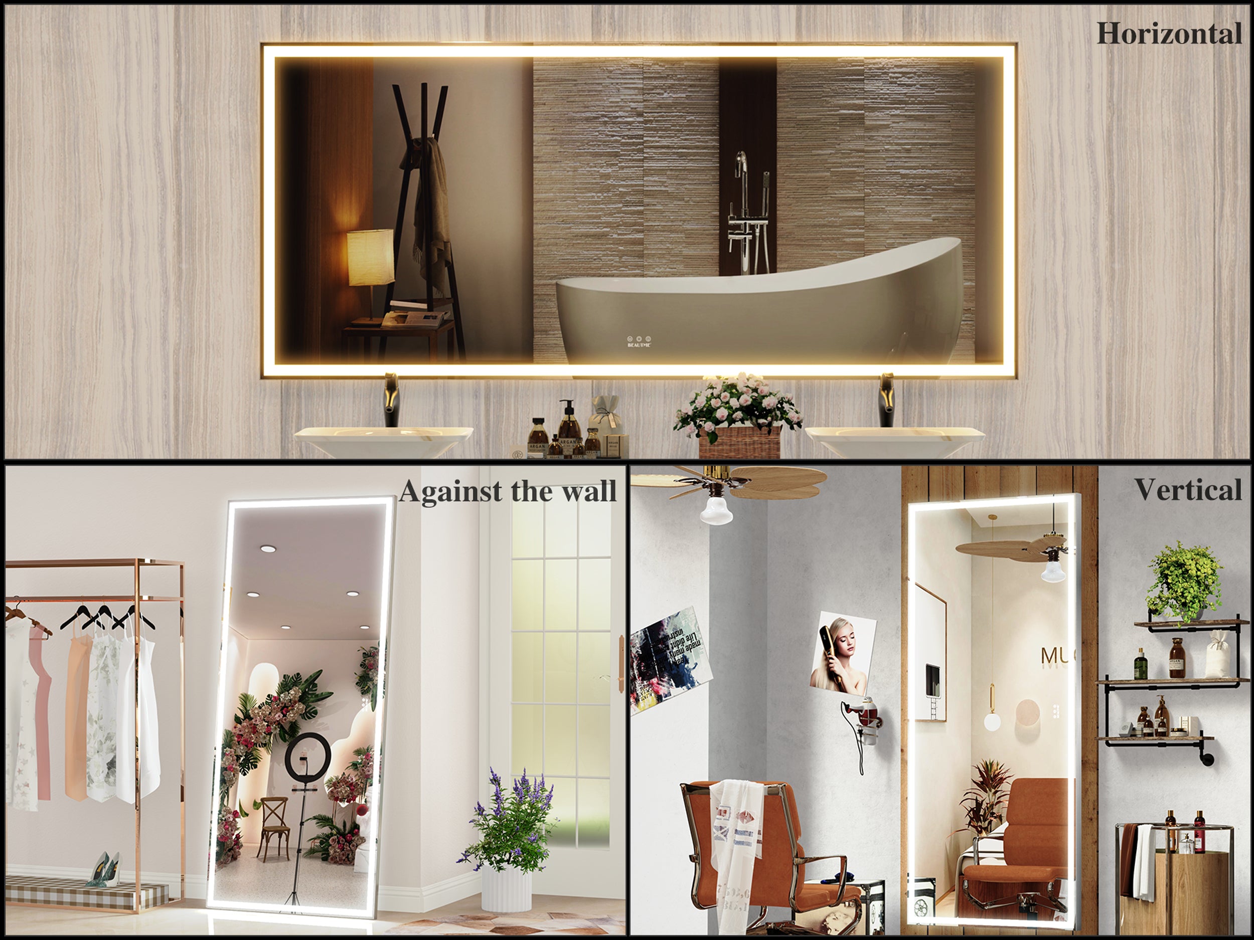 72X32 inch Oversized LED Bathroom Mirror Wall Mounted Mirror with 3 Color Modes Aluminum Frame Wall Mirror Large Full Length Mirror with Lights Lighted Full Body Mirror for Bedroom Living Room, Silver