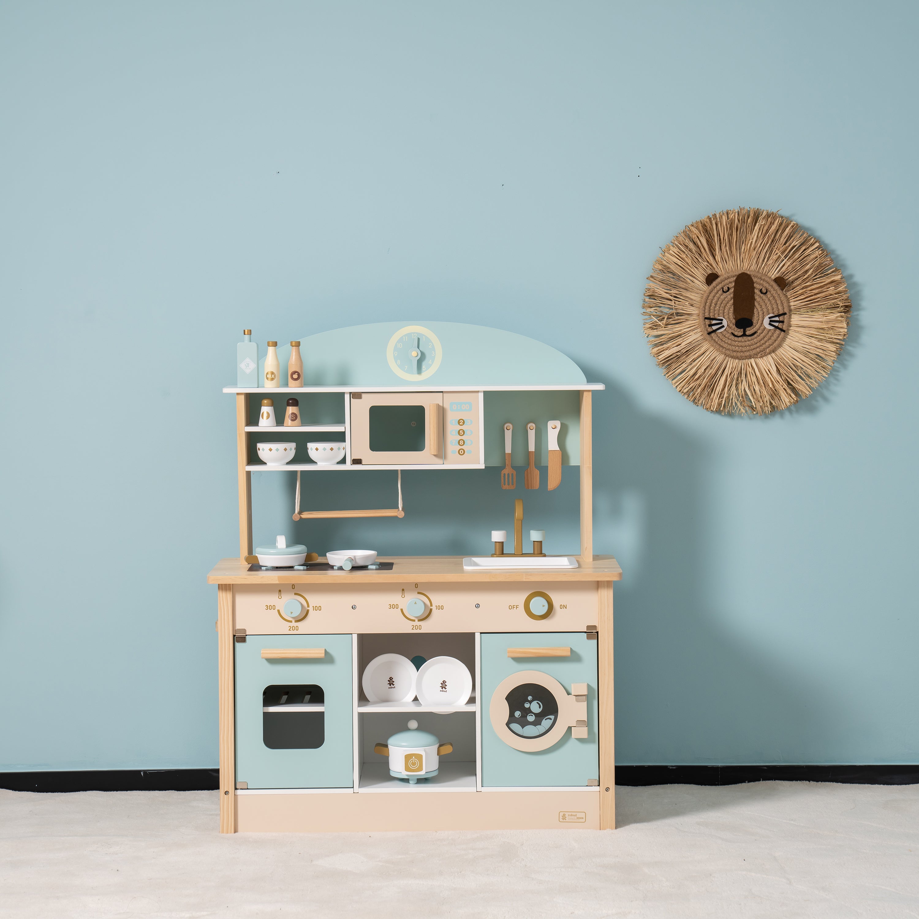 Modern Style Toy Kitchen Set for Boys& Girls 3+, Great Gift for Christmas, Party, Birthday(Blue & Gold)