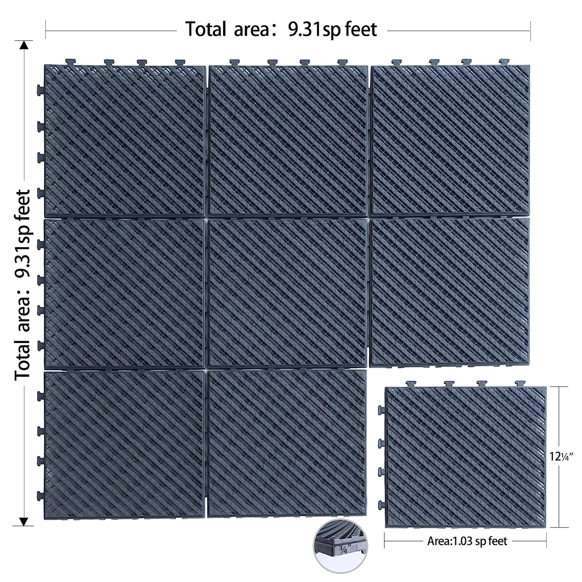 Patio Interlocking Deck Tiles, 12"x12" Square Composite Decking Tiles, Four Slat Plastic Outdoor Flooring Tile All Weather for Balcony Porch Backyard, (Dark Gray, Pack of 27)
