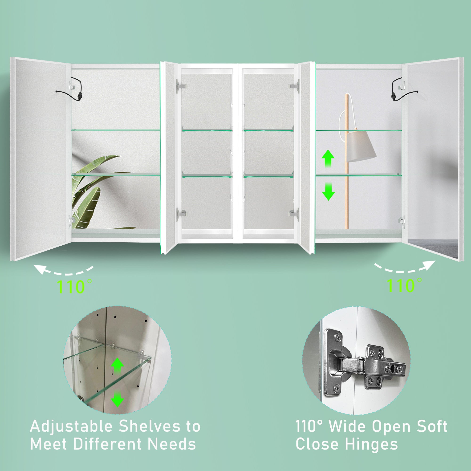 60x30 Inch LED Bathroom Medicine Cabinet Surface Mount Double Door Lighted Medicine Cabinet, Medicine Cabinets for Bathroom with Mirror Defogging, Dimmer White