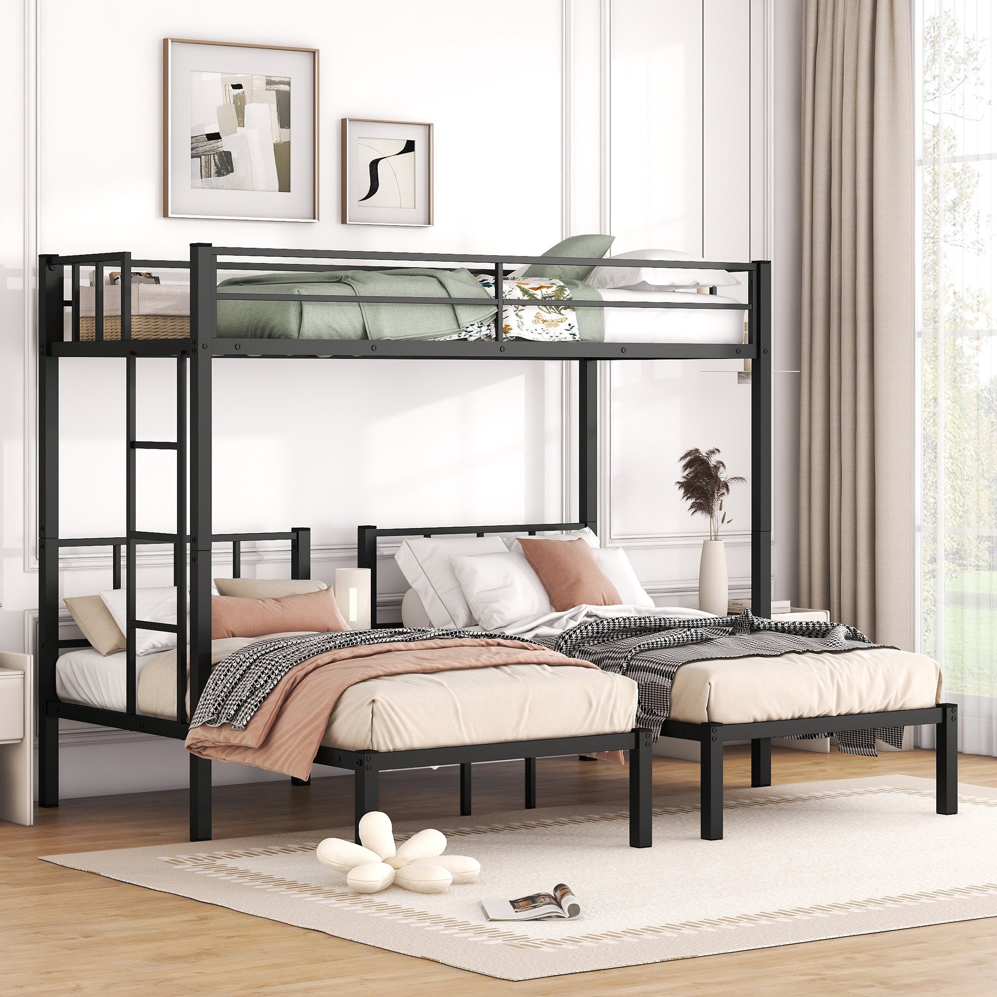 Twin over Twin & Twin Bunk Beds for 3, Twin XL over Twin & Twin Bunk Bed Metal Triple Bunk Bed, Black(Pre-sale date: October 31st)