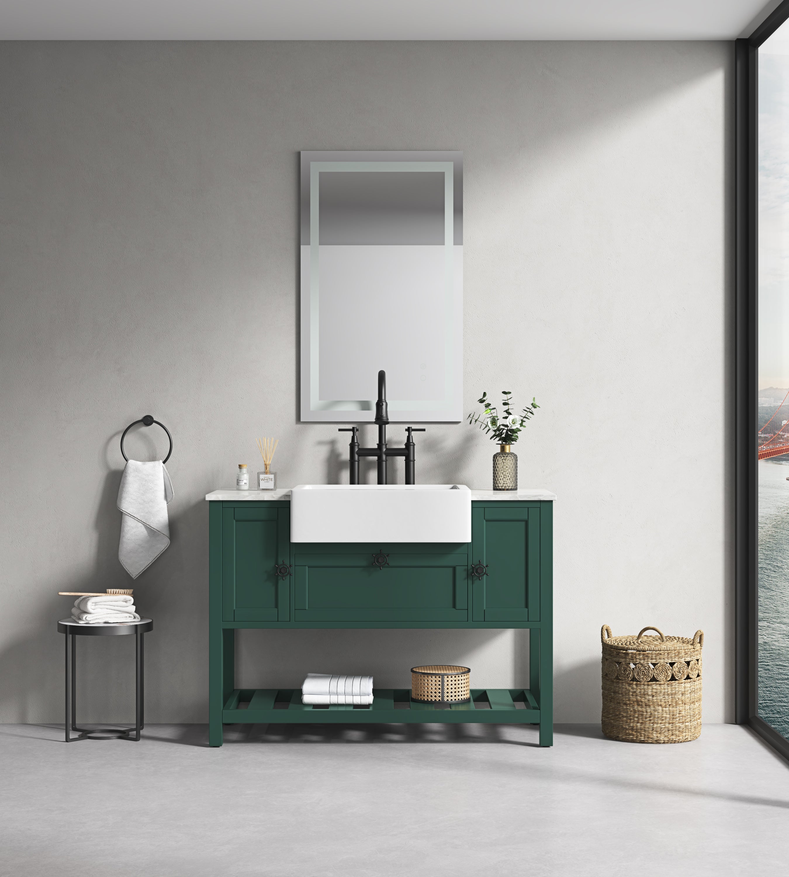 40*24 LED Lighted Bathroom Wall Mounted Mirror with High Lumen+Anti-Fog Separately Control+Dimmer Function