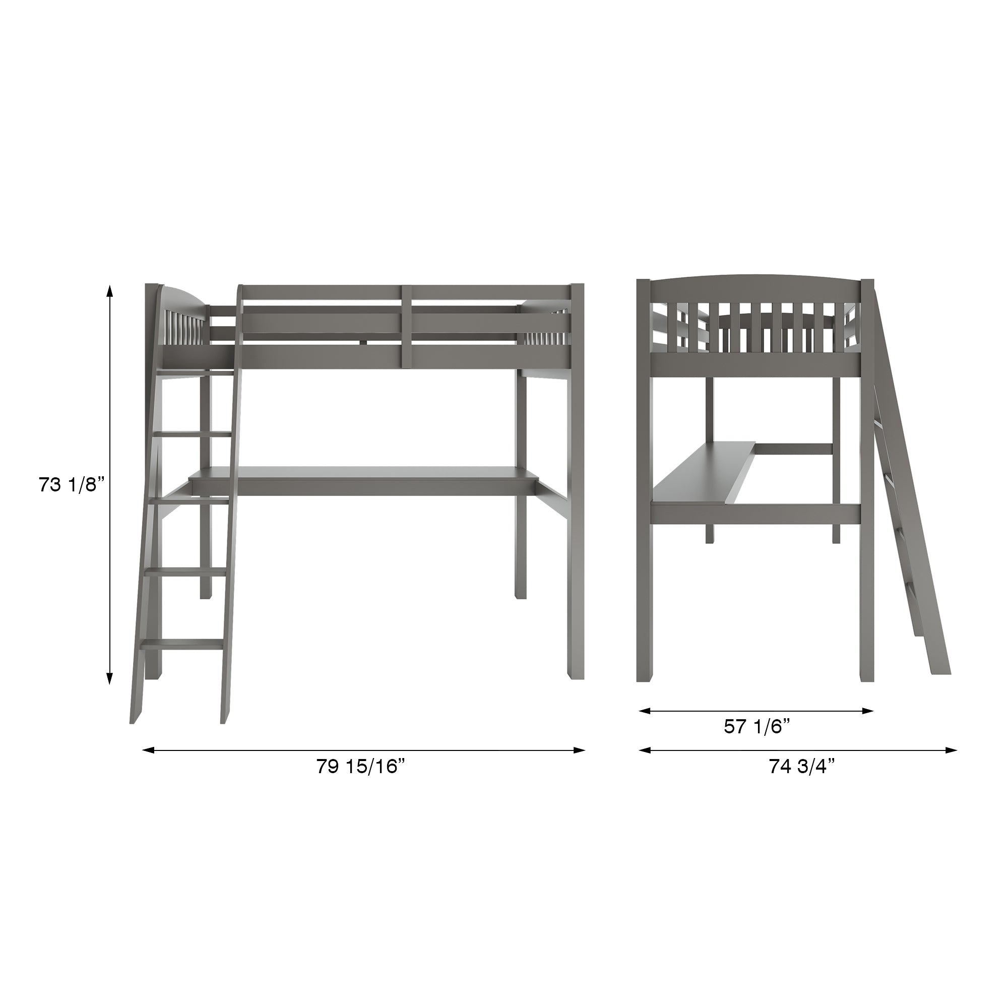 Yes4Wood Everest Grey High Loft Bed with Desk and Storage, Space Saver Full Size Kids Loft Bed with Stairs for Toddlers Assembled in Sturdy Solid Wood, No Box Spring Needed