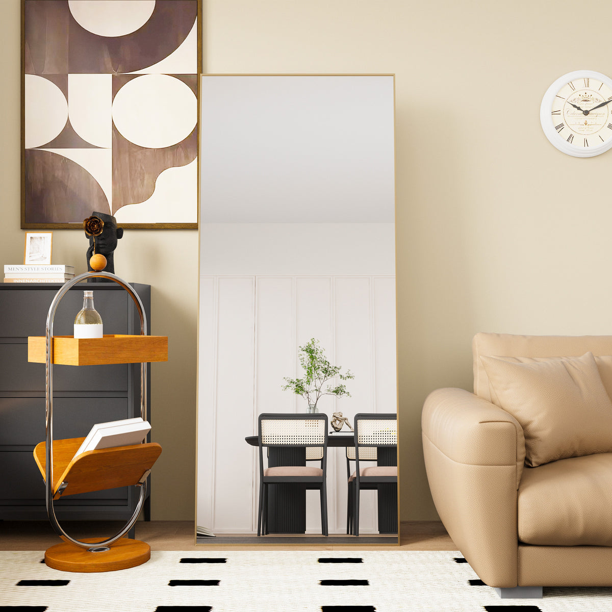 square rounded corners  Full Length Mirror Floor Mirror Hanging Standing or Leaning, Bedroom Mirror Wall-Mounted Mirror Dressing Mirror with Gold Aluminum Alloy Frame,"71"×"32"