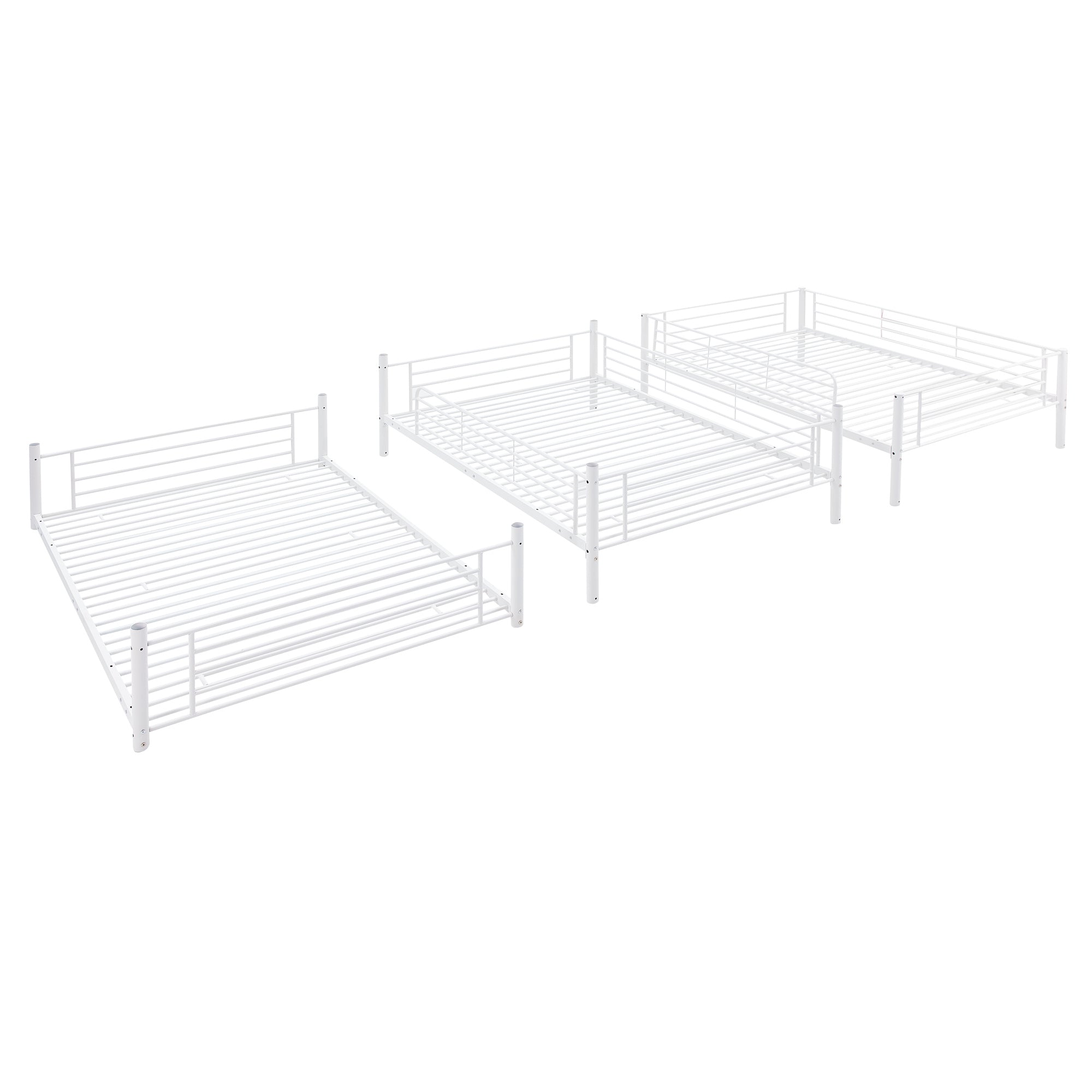 Full-Full-Full Metal  Triple Bed  with Built-in Ladder, Divided into Three Separate Beds,White(OLD SKU:LP000297AAK)